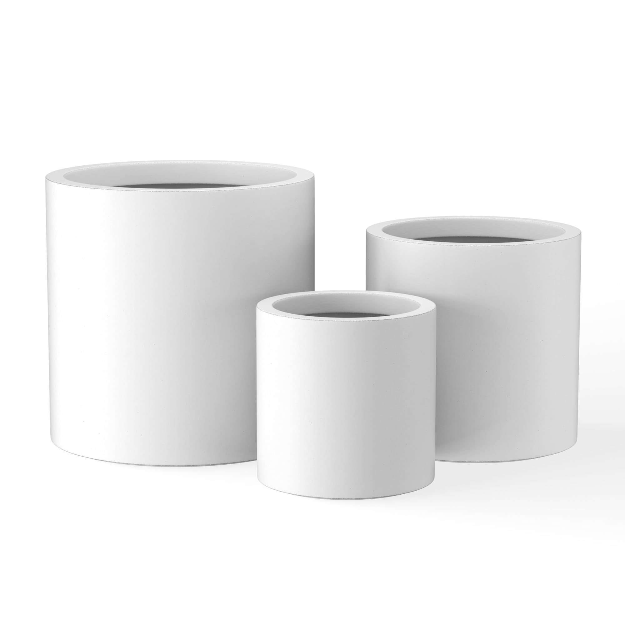 Kante 9.8",12.6",15.7" Dia Round Concrete Planter Set of 3, Modern Style Large Cylindrical Plant Pot with Drainage Hole and Rubber Plug for Indoor Outdoor Patio, Dark Gray
