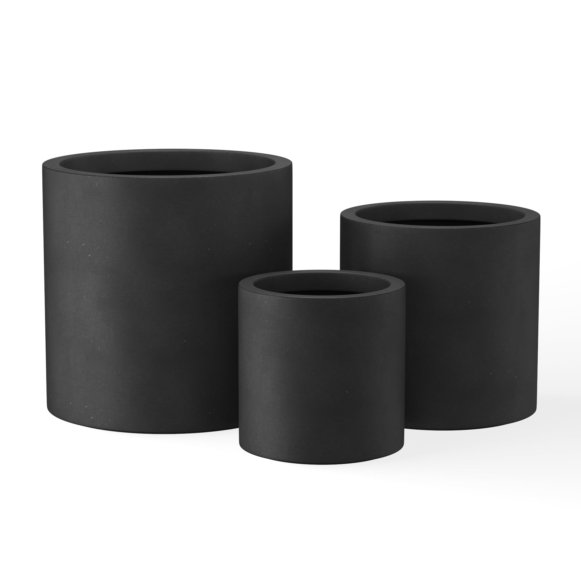 Kante 9.8",12.6",15.7" Dia Round Concrete Planter Set of 3, Modern Style Large Cylindrical Plant Pot with Drainage Hole and Rubber Plug for Indoor Outdoor Patio, Dark Gray