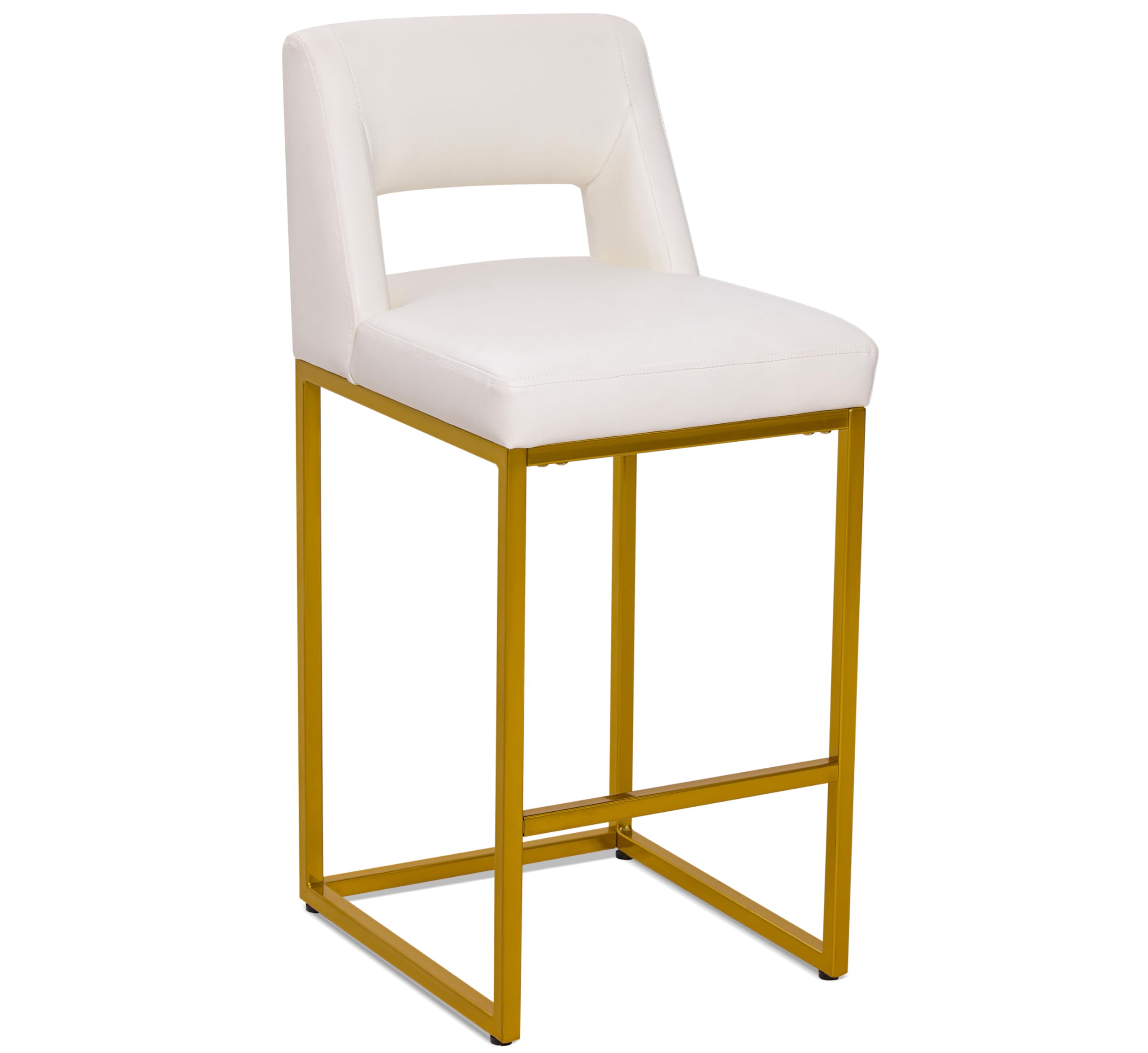 Counter Height Bar Stools Set of 4 for Kitchen Counter Modern Bar Chairs with Backs 26 Inch for Kitchen Island with Upholstered Faux Leather Seat and Metal Frame, Beige