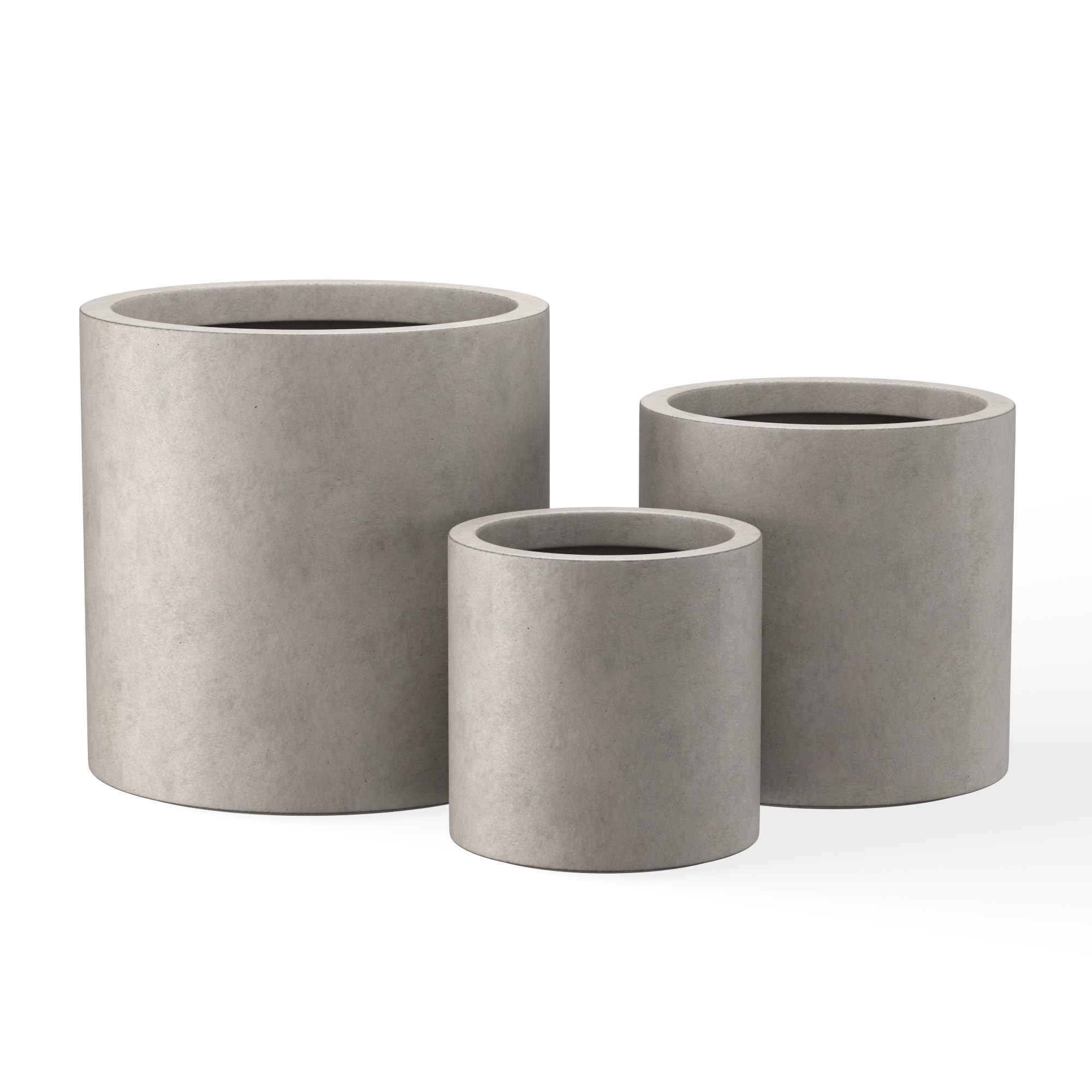 Kante 9.8",12.6",15.7" Dia Round Concrete Planter Set of 3, Modern Style Large Cylindrical Plant Pot with Drainage Hole and Rubber Plug for Indoor Outdoor Patio, Dark Gray