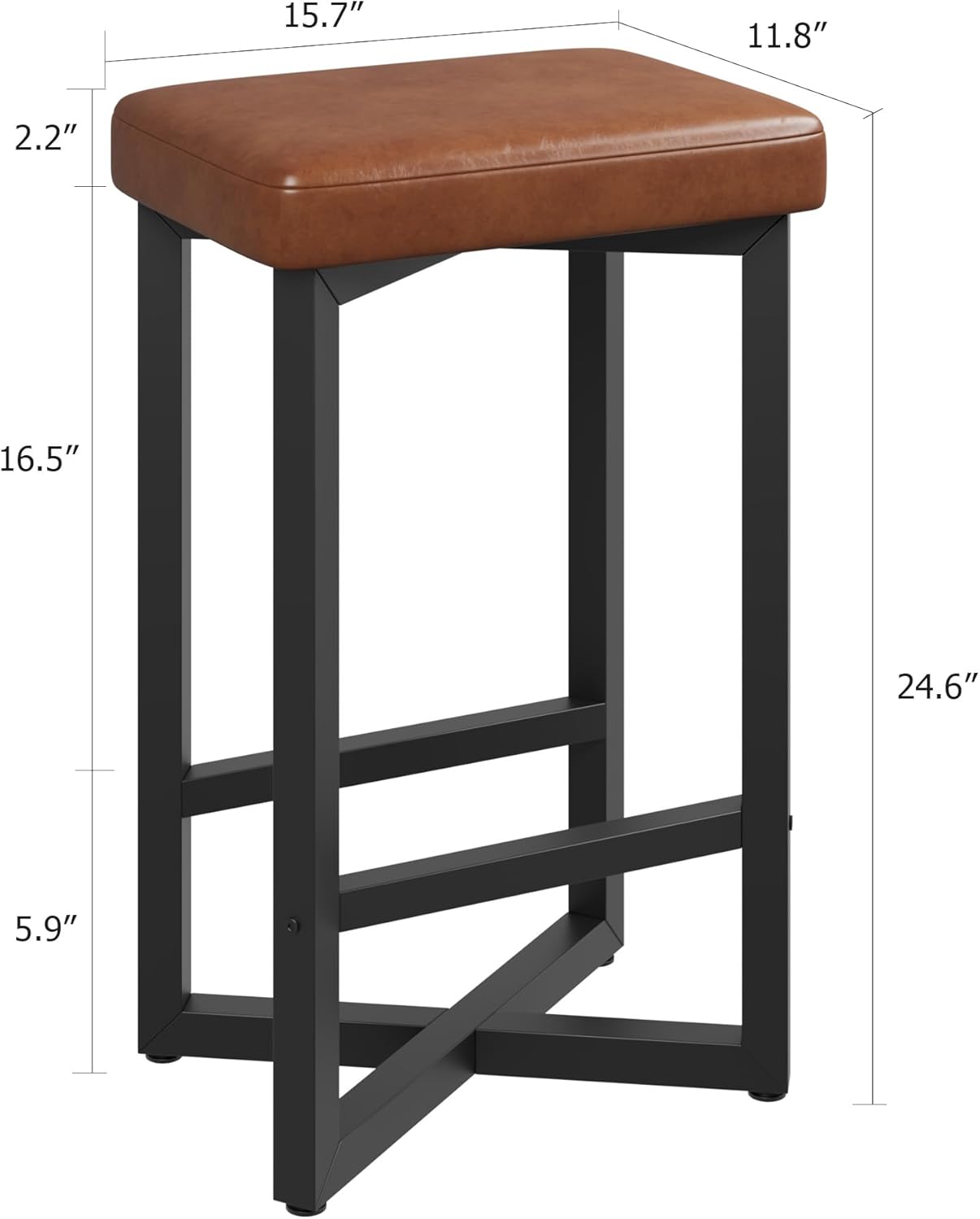 IDEALHOUSE Bar Stools Set of 4, 24.6" Counter Height Backless Barstools, Upholstered PU Leather Seats with Metal X-Frame & Footrest, Modern Kitchen Stools for Home Bar, Dining Room, Brown