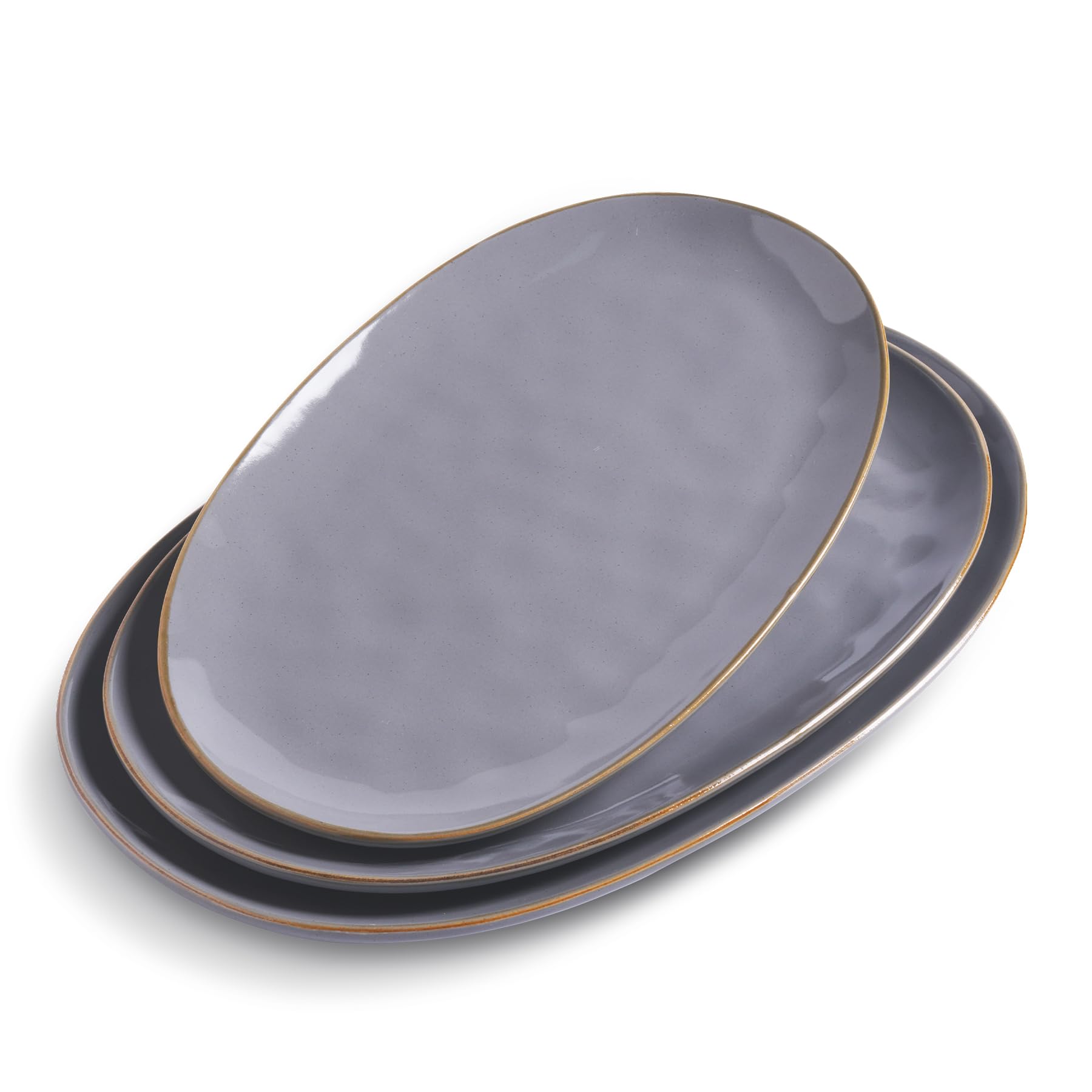 famiware Serving Platter, Oval 15.59/14.3/12.9inch Serving Dishes for Entertaining, Serving Bowls, Microwave Safe, Stoneware Serving Trays for Party, Food, Turkey, Cheese, Ocean Series, Vanilla White