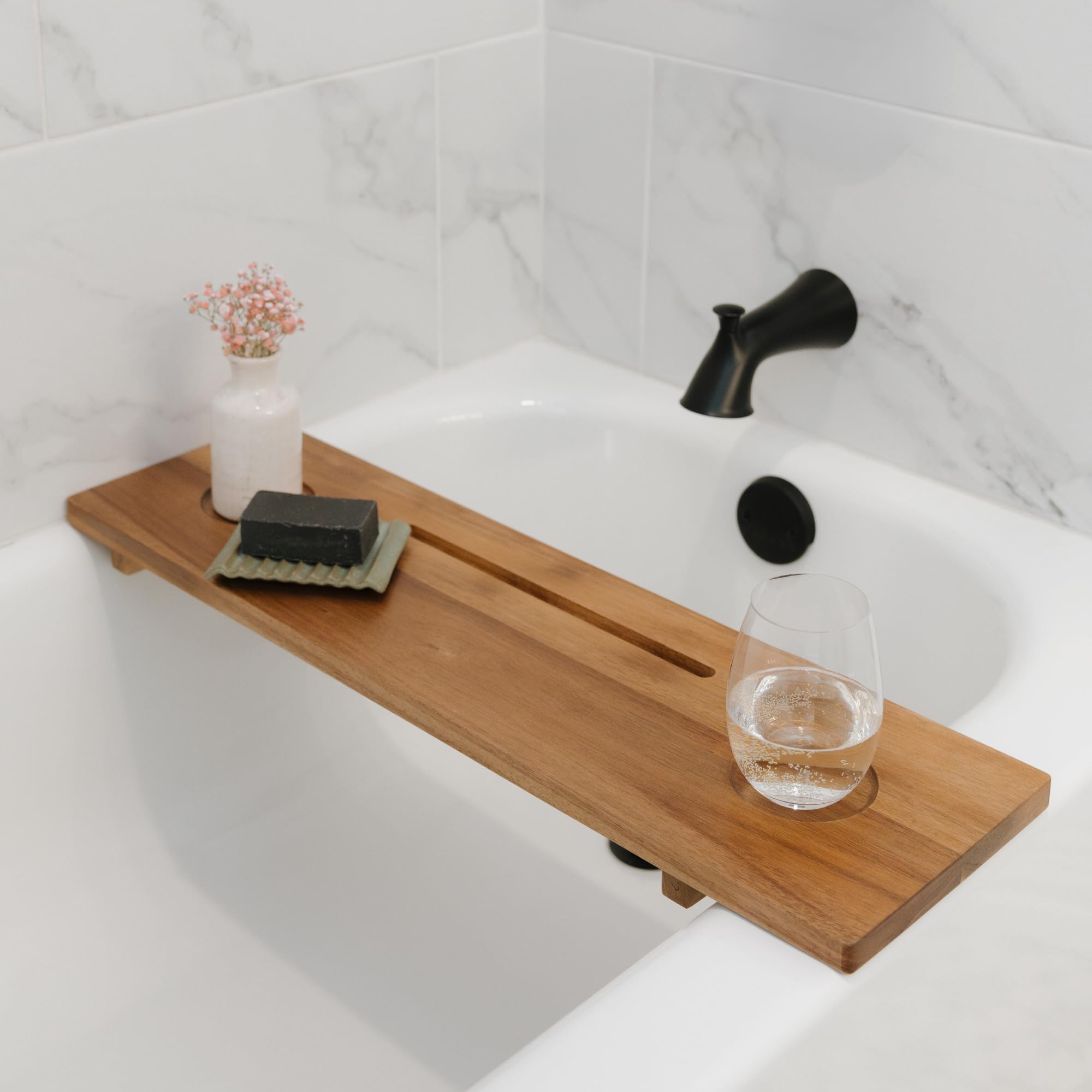 Premium Nature Shed Bathtub Tray for Freestanding Bath | Large & Thick 35” Acacia Wood Luxury Bath Tray for Tub | Anti-Tip, Non-Toxic, Adjustable Bathtub Trays for Tub with Bathroom Accessories Holder