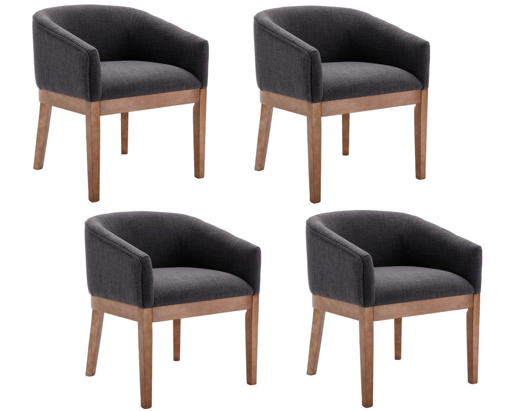 Beige Mid Century Modern Dining Chairs Set of 4, Farmhouse Linen Upholstered Accent Curved Backrest Kitchen Chairs Armchairs with Natural Wood Legs, Beige