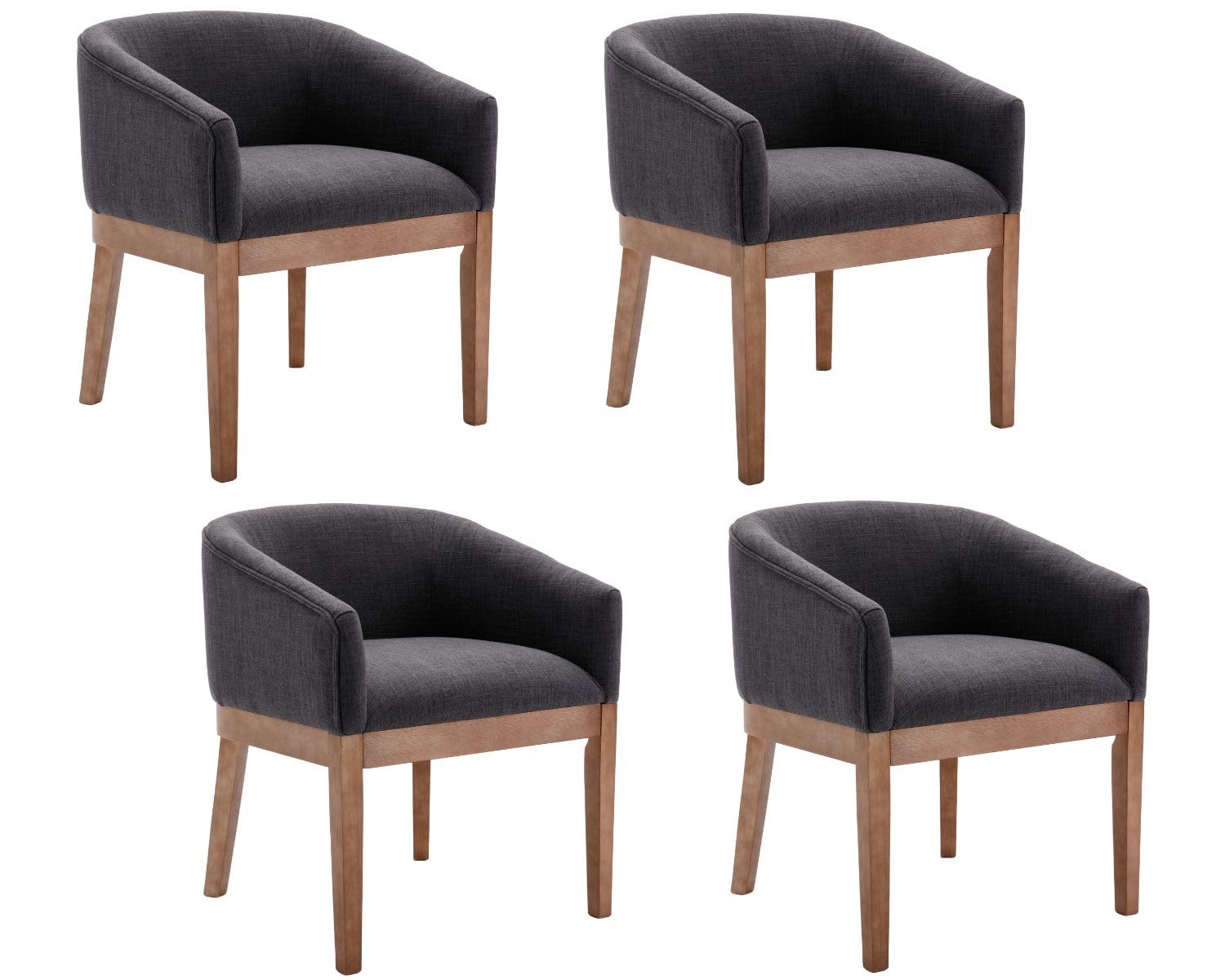 Beige Mid Century Modern Dining Chairs Set of 4, Farmhouse Linen Upholstered Accent Curved Backrest Kitchen Chairs Armchairs with Natural Wood Legs, Beige
