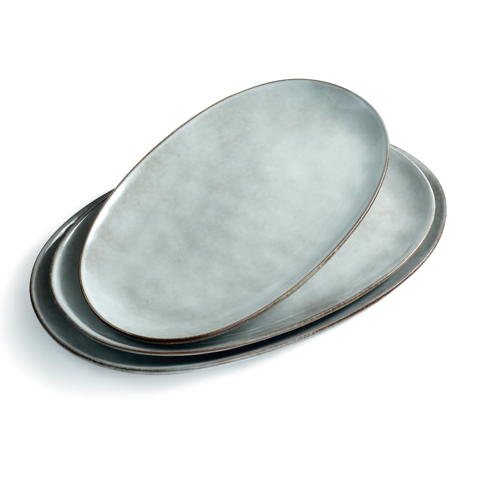 famiware Serving Platter, Oval 15.59/14.3/12.9inch Serving Dishes for Entertaining, Serving Bowls, Microwave Safe, Stoneware Serving Trays for Party, Food, Turkey, Cheese, Ocean Series, Vanilla White