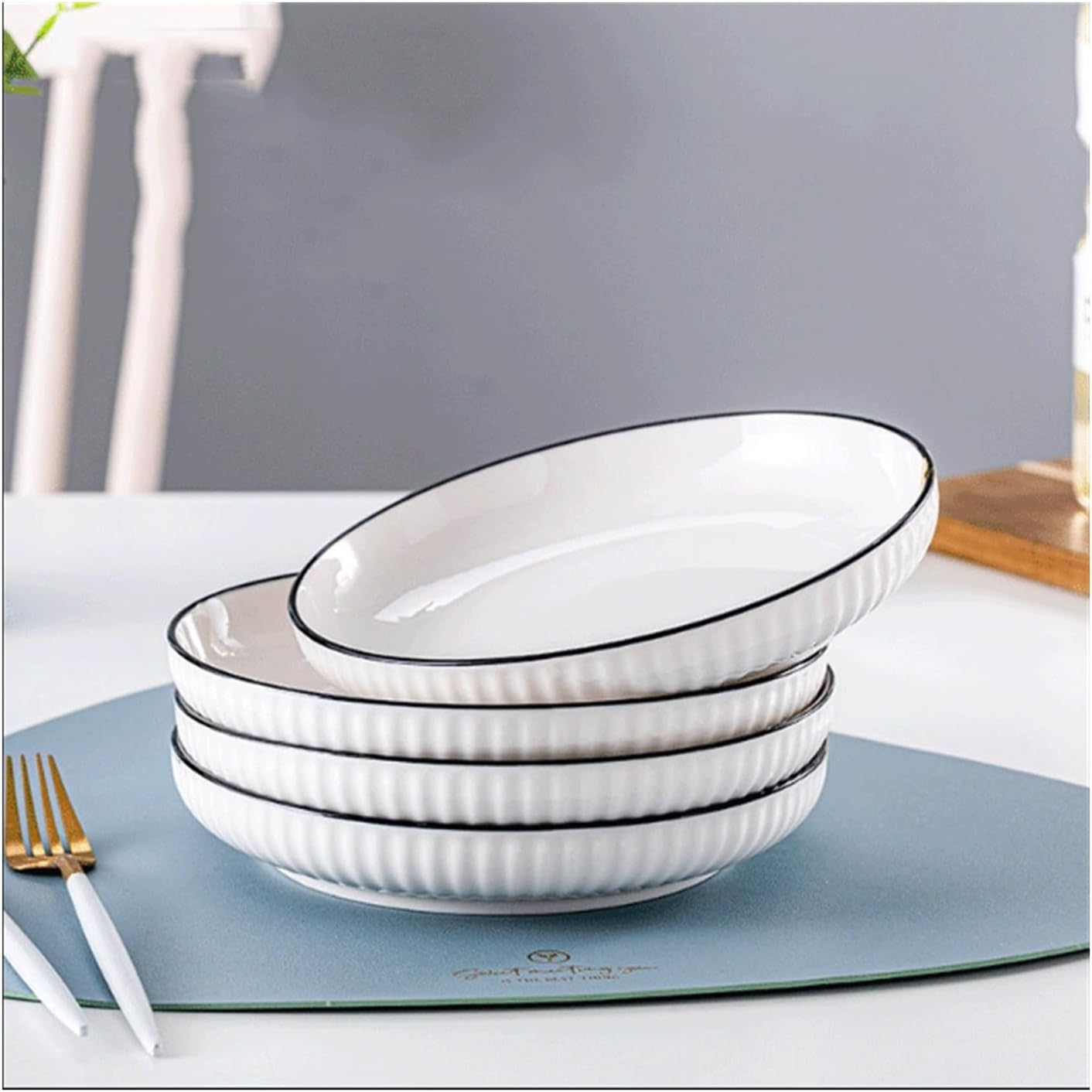 Condiment Plates Porcelain Appetizer Bowls, Set of 4, Snack Bowls, 7 Inch White Ceramic Plates for Side Dishes, Snacks, Pasta, Kitchen, Soup, Ceramic Serving Bowls, Sauce Plates ( Color : A)