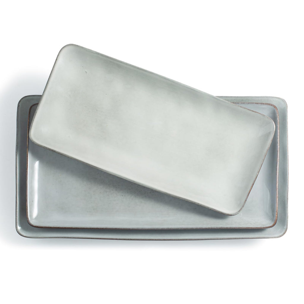 famiware Serving Platter, Rectangular 15.67/14.1/12.6inch Serving Dishes for Entertaining, Microwave Dishwasher Safe, Stoneware Serving Trays for Party, Turkey, Cheese, Ocean Series, Vanilla White