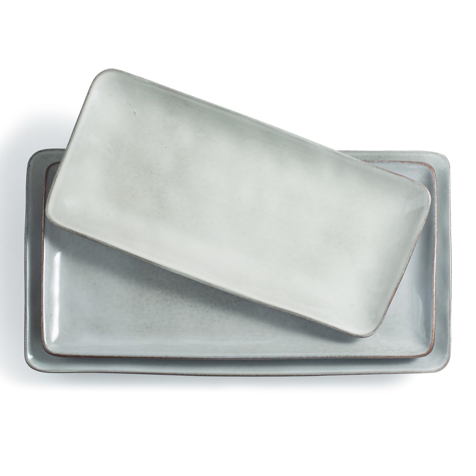 famiware Serving Platter, Rectangular 15.67/14.1/12.6inch Serving Dishes for Entertaining, Microwave Dishwasher Safe, Stoneware Serving Trays for Party, Turkey, Cheese, Ocean Series, Vanilla White