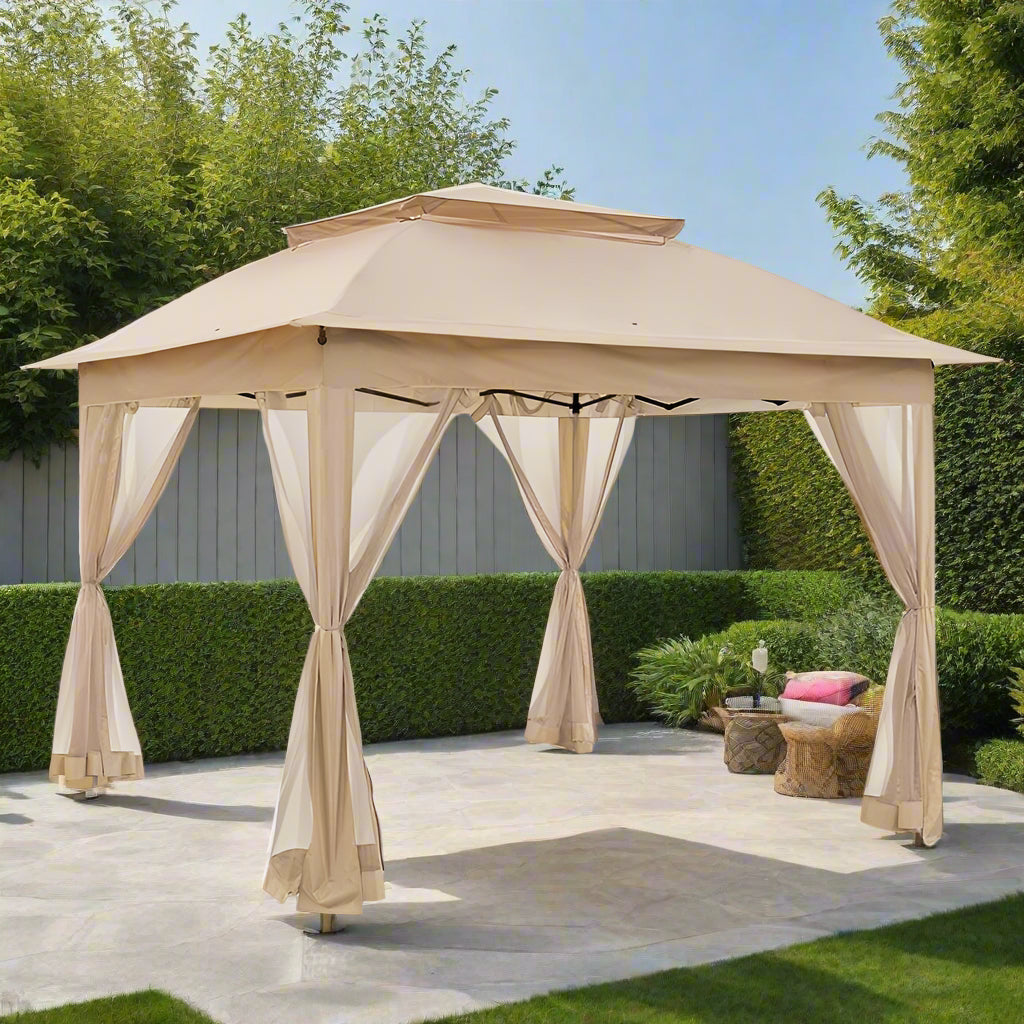 COOS BAY 11x11 Pop-Up Instant Gazebo Tent with Mosquito Netting Outdoor Canopy Shelter with 121 Square Feet of Shade (Khaki)