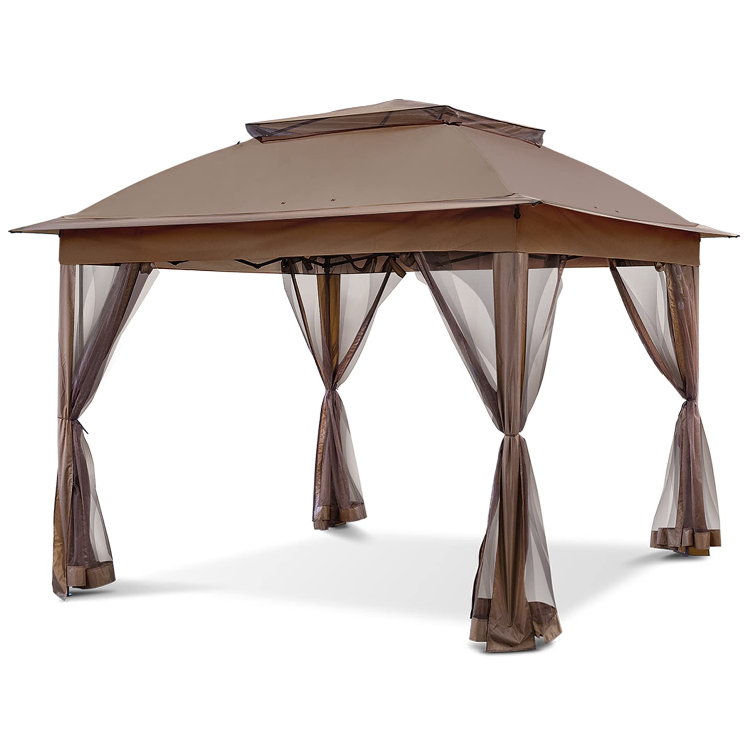 COOS BAY 11x11 Pop-Up Instant Gazebo Tent with Mosquito Netting Outdoor Canopy Shelter with 121 Square Feet of Shade (Khaki)