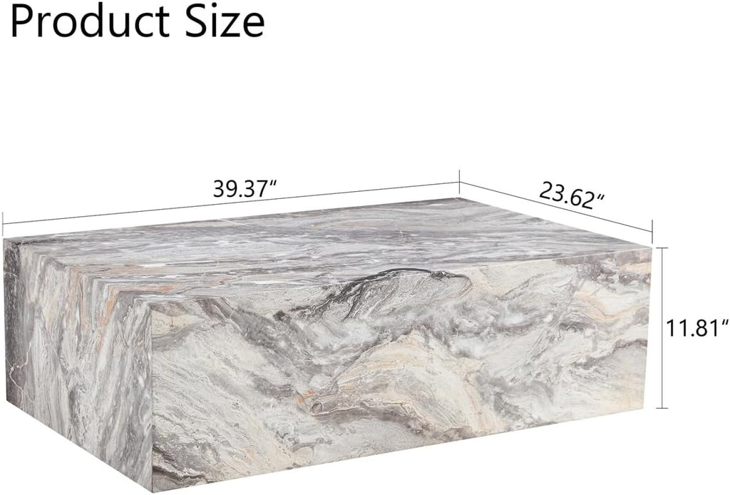 Coffee Table Living Room Table - Modern Faux Marble Design with Wood Accents in Grey
