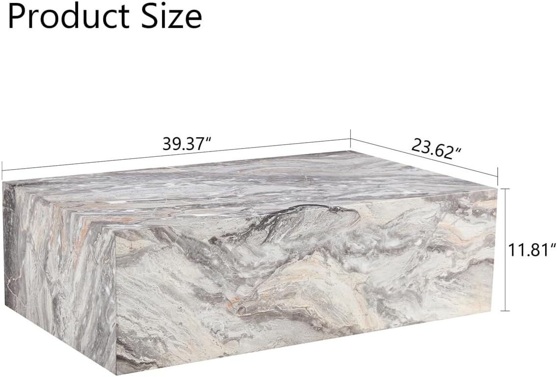 Coffee Table Living Room Table - Modern Faux Marble Design with Wood Accents in Grey