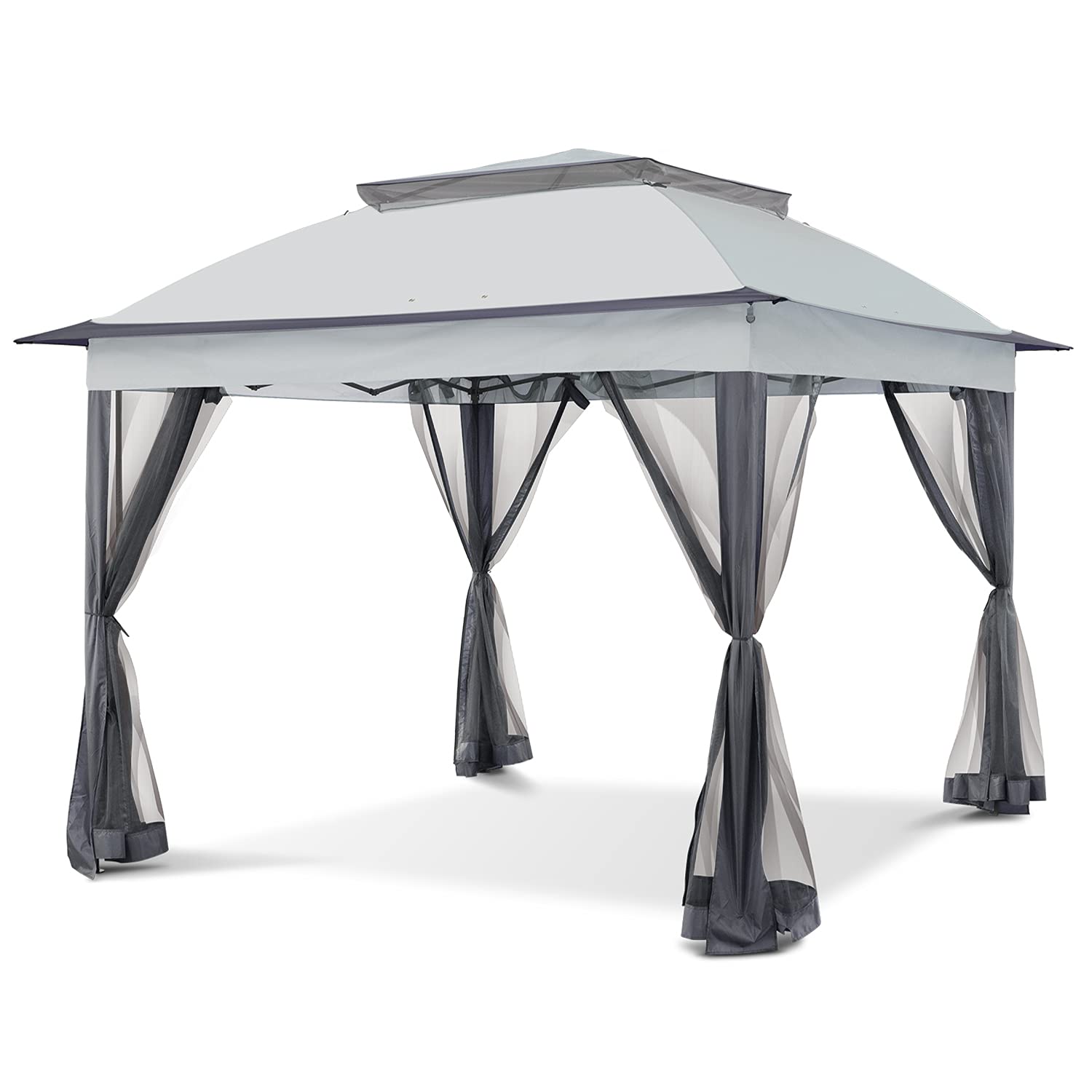 COOS BAY 11x11 Pop-Up Instant Gazebo Tent with Mosquito Netting Outdoor Canopy Shelter with 121 Square Feet of Shade (Khaki)