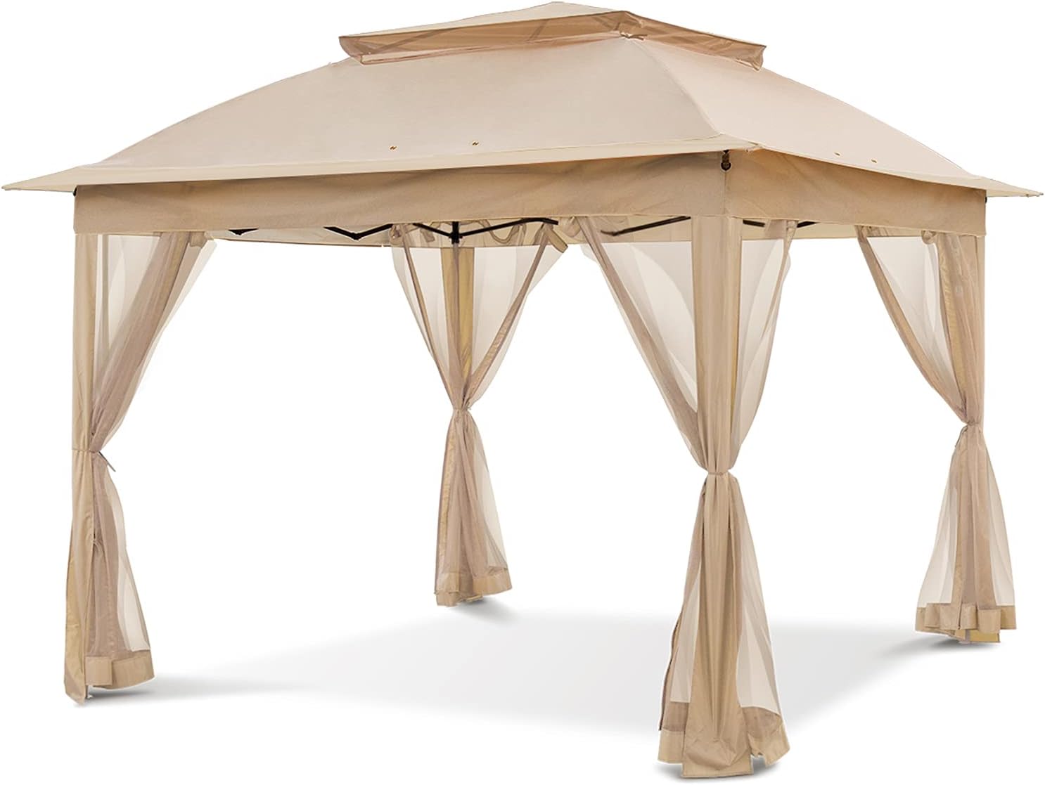 COOS BAY 11x11 Pop-Up Instant Gazebo Tent with Mosquito Netting Outdoor Canopy Shelter with 121 Square Feet of Shade (Khaki)