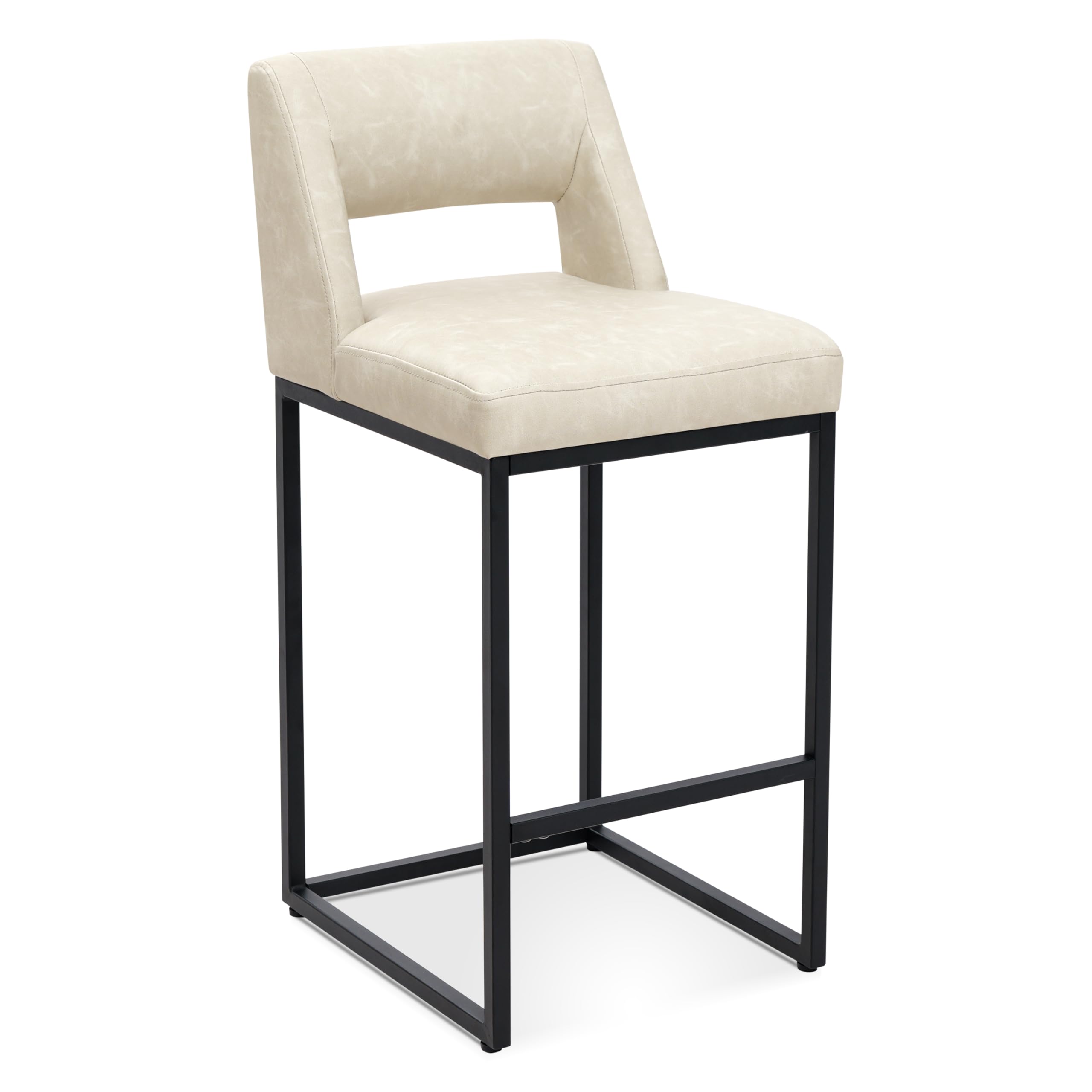Counter Height Bar Stools Set of 4 for Kitchen Counter Modern Bar Chairs with Backs 26 Inch for Kitchen Island with Upholstered Faux Leather Seat and Metal Frame, Beige