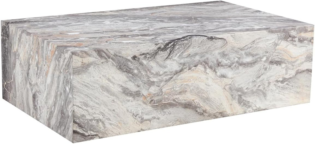 Coffee Table Living Room Table - Modern Faux Marble Design with Wood Accents in Grey