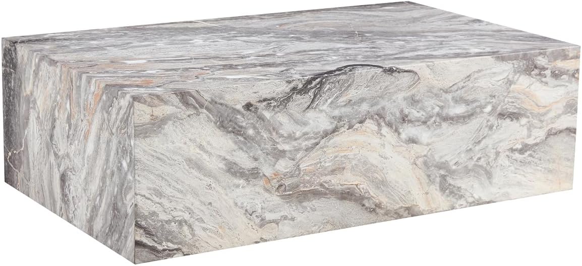 Coffee Table Living Room Table - Modern Faux Marble Design with Wood Accents in Grey