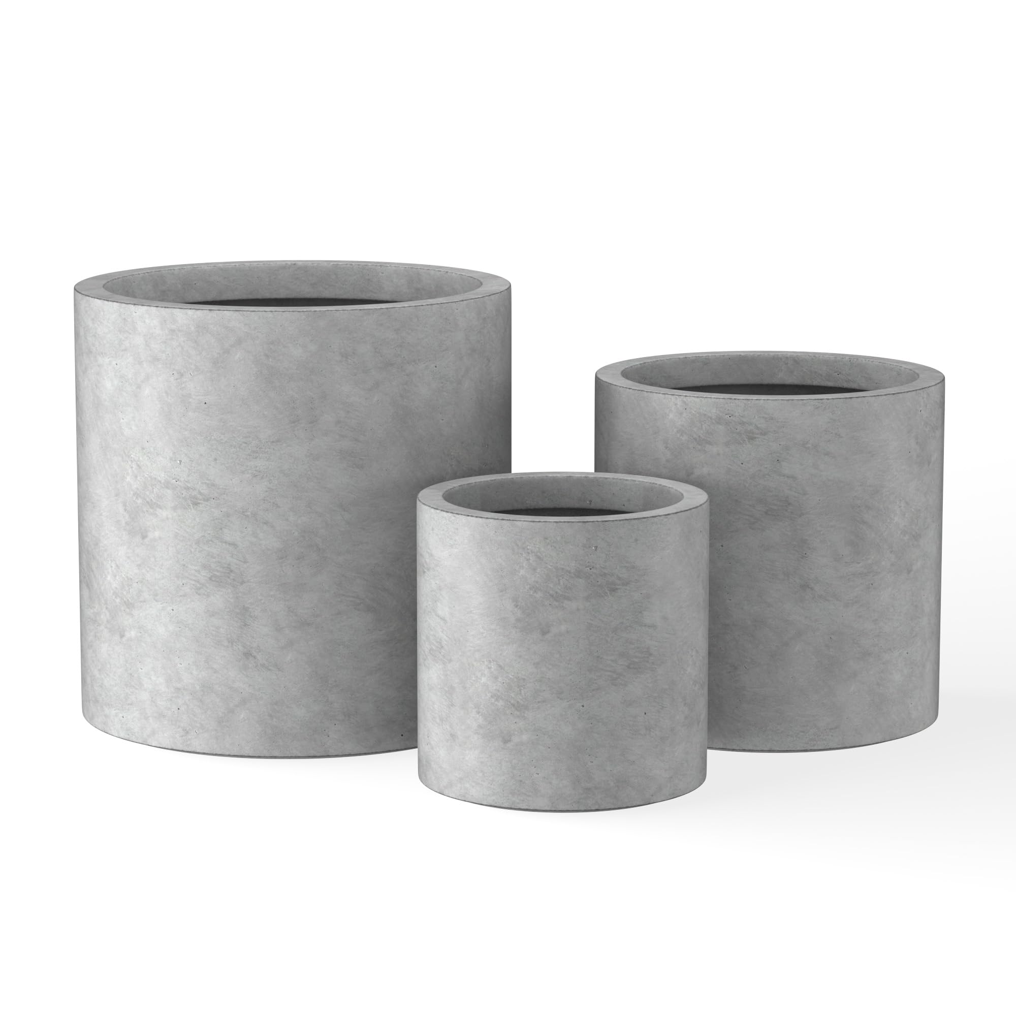 Kante 9.8",12.6",15.7" Dia Round Concrete Planter Set of 3, Modern Style Large Cylindrical Plant Pot with Drainage Hole and Rubber Plug for Indoor Outdoor Patio, Dark Gray