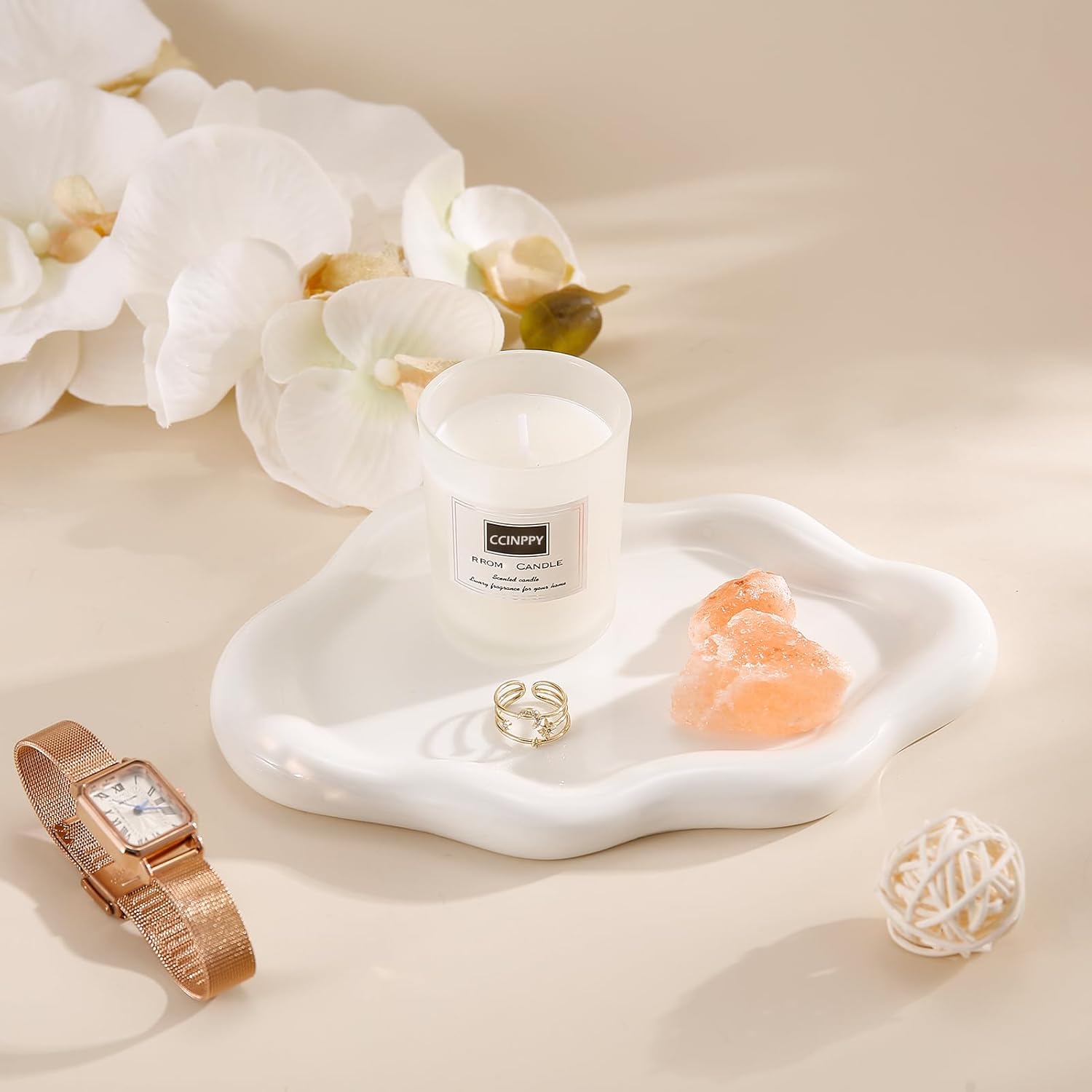 Ceramic Jewelry Tray Trinket Dish, Decorative Cloud Vanity Key Tray for Women, Ring Holder Dish, Cute Jewelry Plate Bowl Room Decor Aesthetic, White, Medium