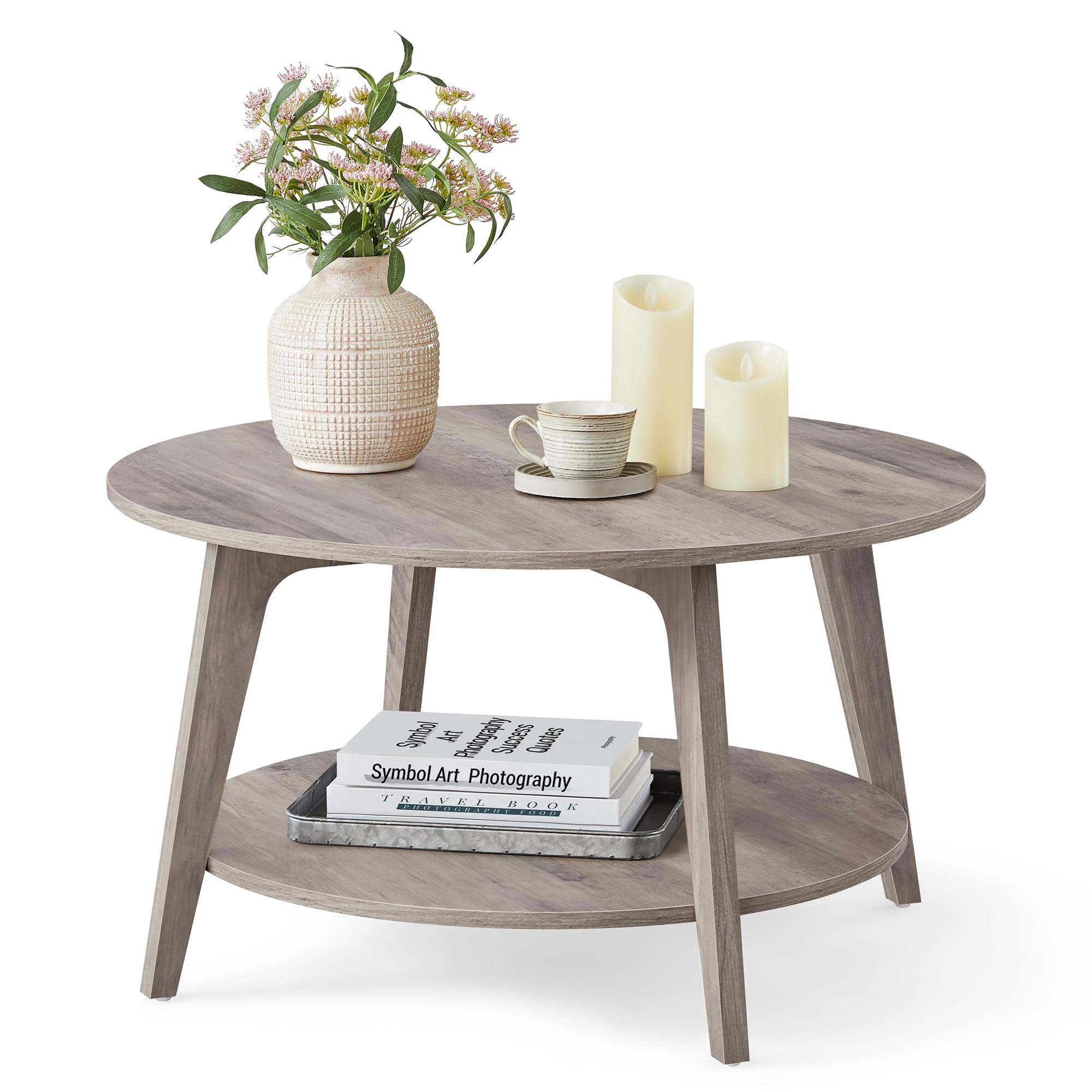 VASAGLE Round Coffee Table, 2 Tier Coffee Table with Storage, for Living Room, 31.5 x 17.7 Inches, Easy to Assemble, Charcoal Gray ULCT243B22