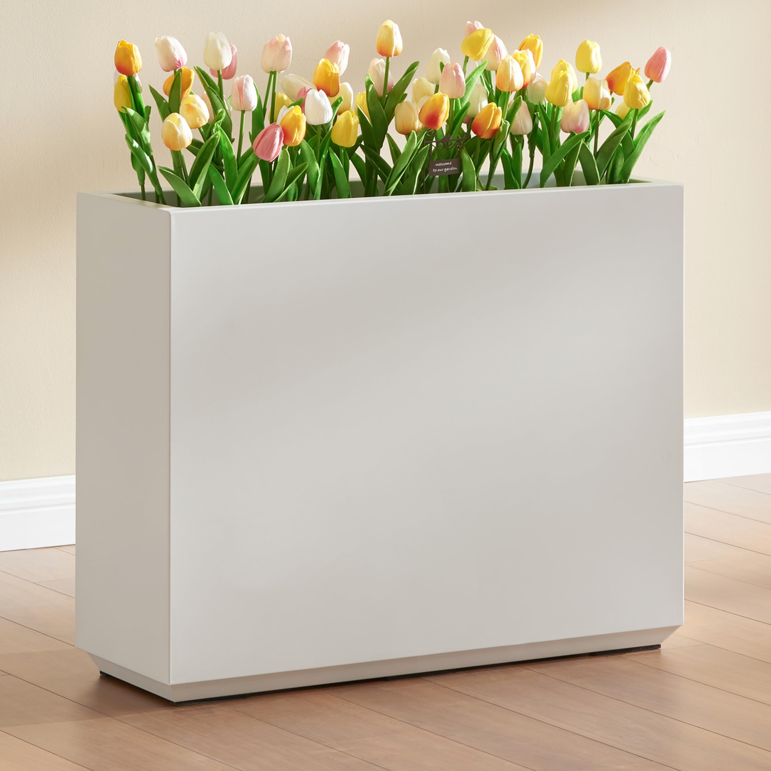 Metallic Heavy Outdoor Planter Box, Span Planter, Long and Tall Divider, 30Lx10Wx24H, Black with Gold Rim, 30.8 Pounds