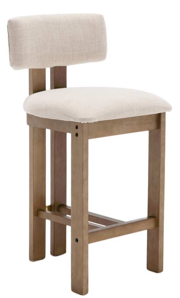 26" Farmhouse Bar Stools Set of 4, Modern Armless Counter Height Kitchen Stools, Linen Upholstered Bar Chairs with Natural Wooden Legs, French Country Stools for Kitchen Island, Beige
