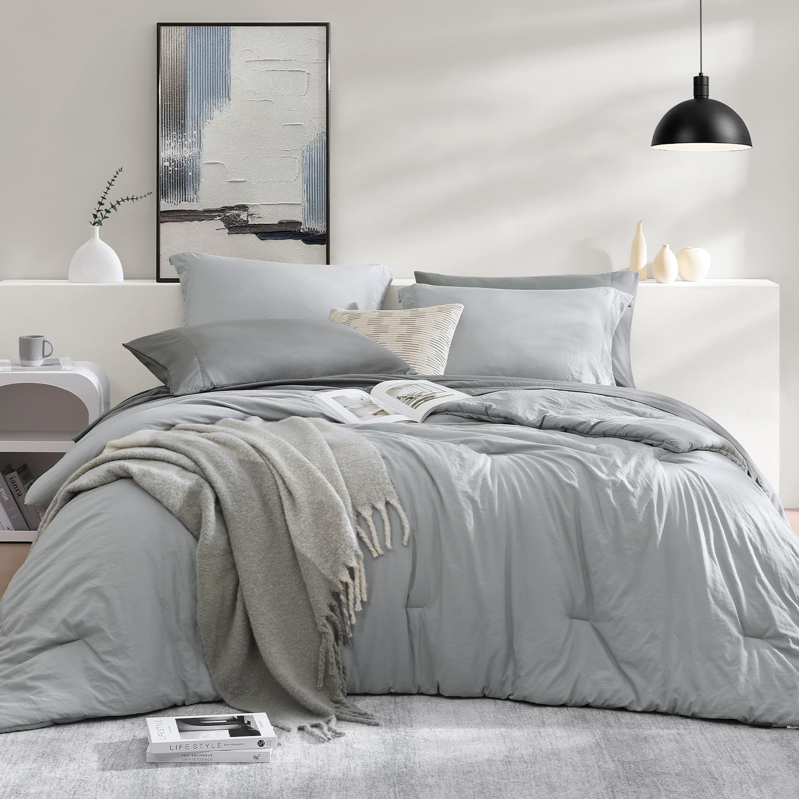 WRENSONGE Queen Comforter Set - 7 Pieces Sage Green Soft Bed in a Bag Queen with Fitted Sheet, Flat Sheet, 2 Pillow Shams, and 2 Pillowcases- Warm Bedding Sets Queen for All Season