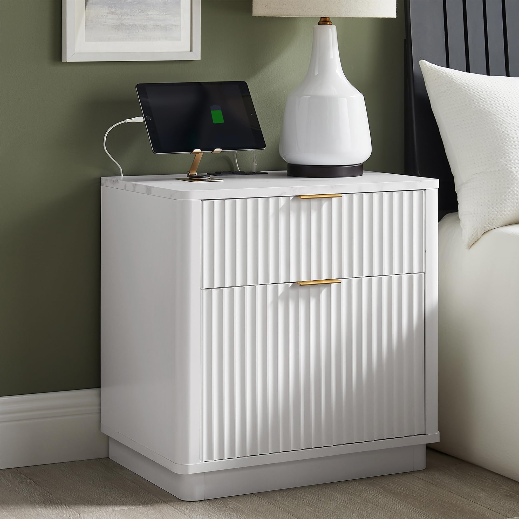 Soft Dreams Fluted Nightstand with Charging Station - Set of 2