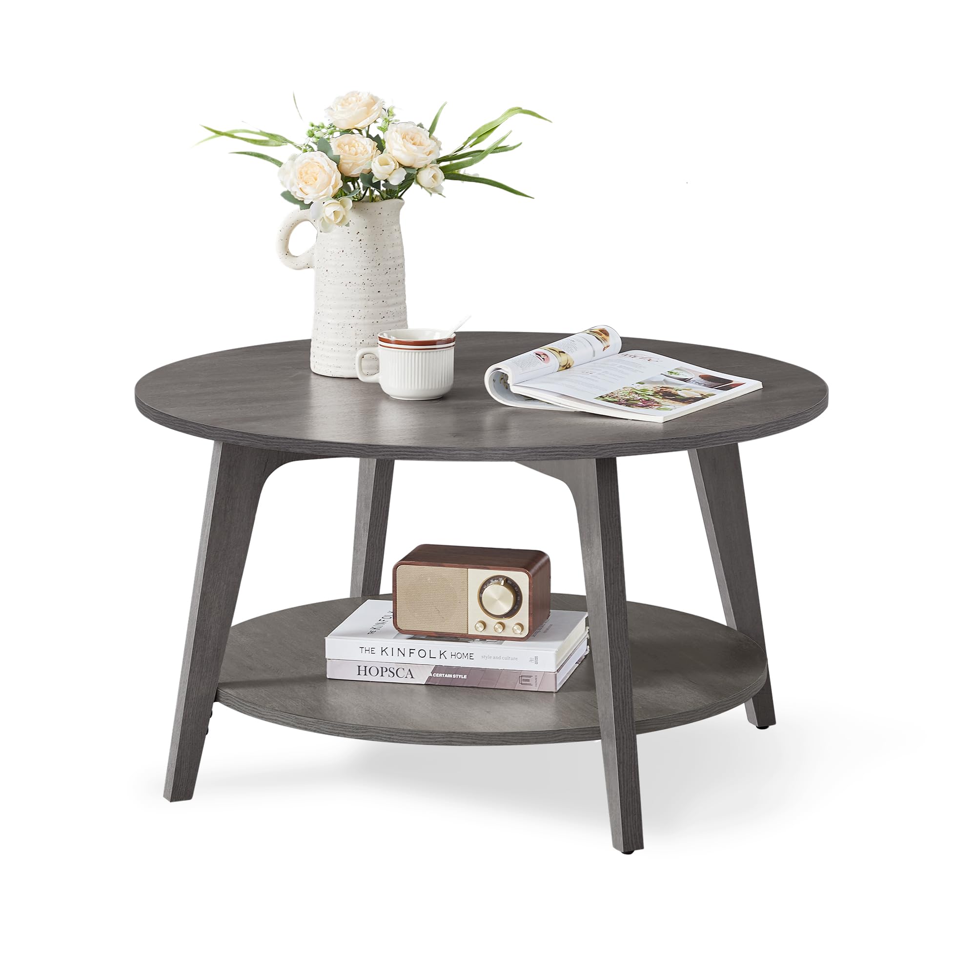 VASAGLE Round Coffee Table, 2 Tier Coffee Table with Storage, for Living Room, 31.5 x 17.7 Inches, Easy to Assemble, Charcoal Gray ULCT243B22