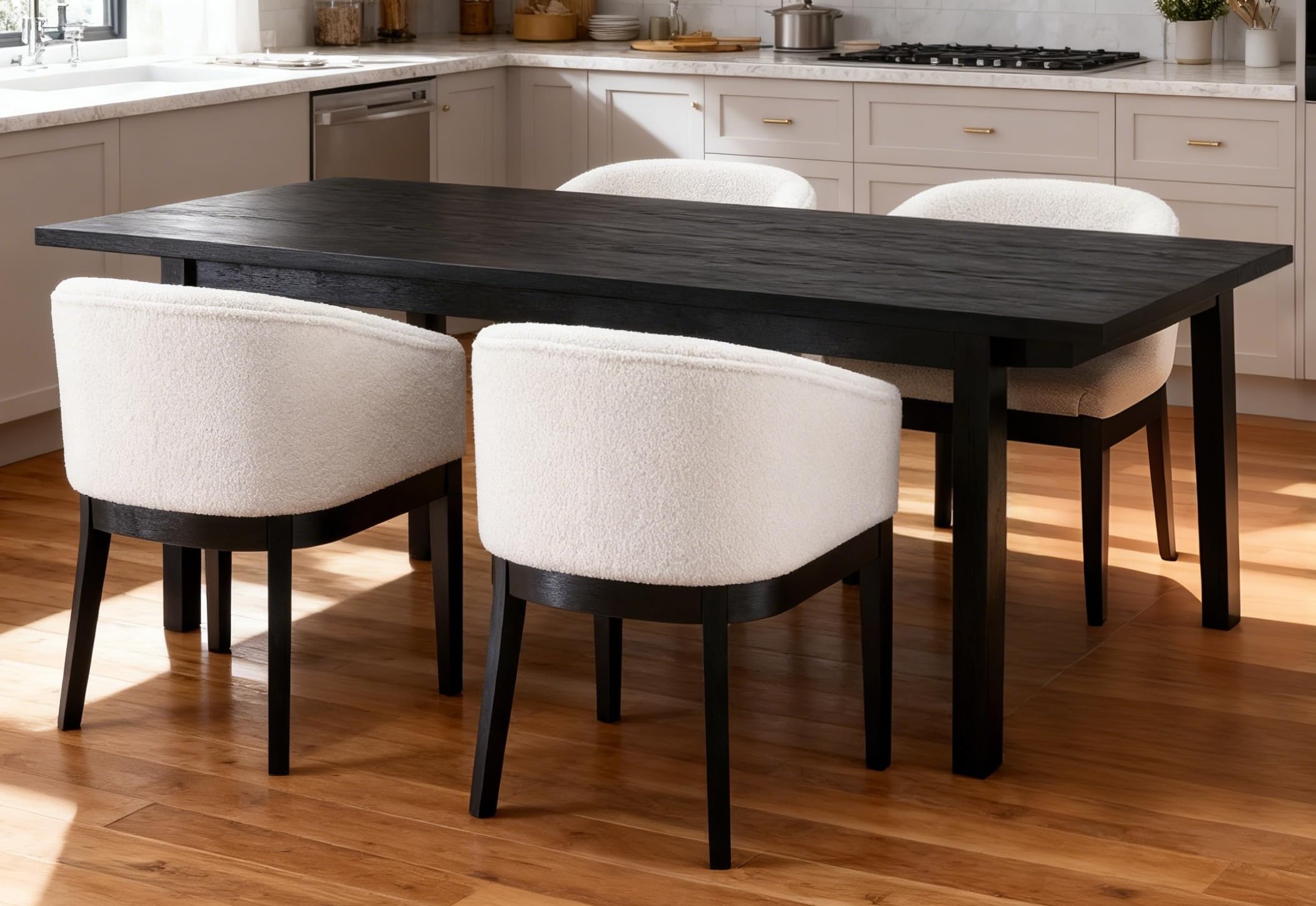 Beige Mid Century Modern Dining Chairs Set of 4, Farmhouse Linen Upholstered Accent Curved Backrest Kitchen Chairs Armchairs with Natural Wood Legs, Beige