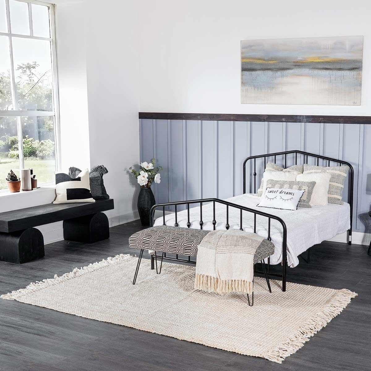 Hauteloom Senneterre Handwoven Solid Sea Grass Bleached Jute Rug - Natural Fiber Area Rug - Natural Fringe Tassel - Rattan Wicker Look Carpet - Beige, Cream - 4' x 6'