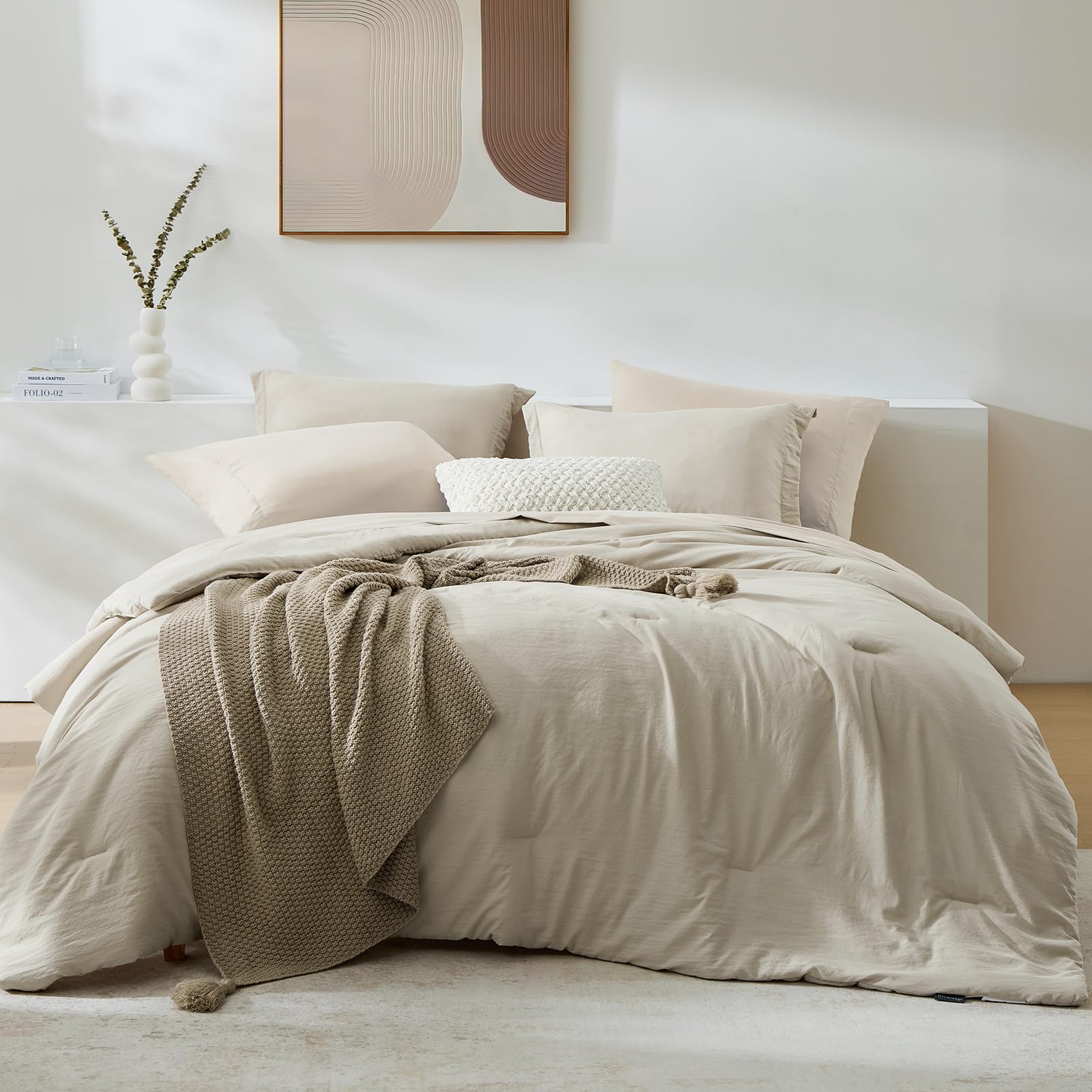 WRENSONGE Queen Comforter Set - 7 Pieces Sage Green Soft Bed in a Bag Queen with Fitted Sheet, Flat Sheet, 2 Pillow Shams, and 2 Pillowcases- Warm Bedding Sets Queen for All Season