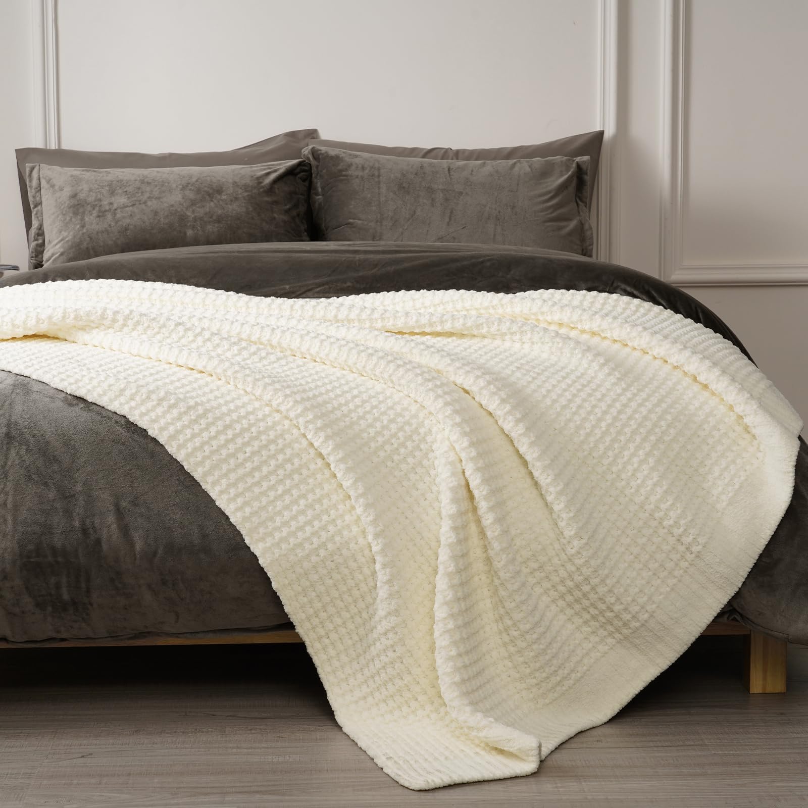 Chenille Waffle Knit Throw Blanket