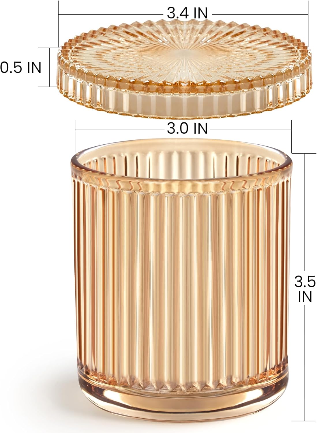 2 Pack Glass Qtip Holder Dispenser Set - Bathroom Organizer for Cotton Swabs, Balls, Pads, Floss Picks - Clear Apothecary Jars for Vanity, Makeup Storage, Bathroom Accessories Decor (Amber)