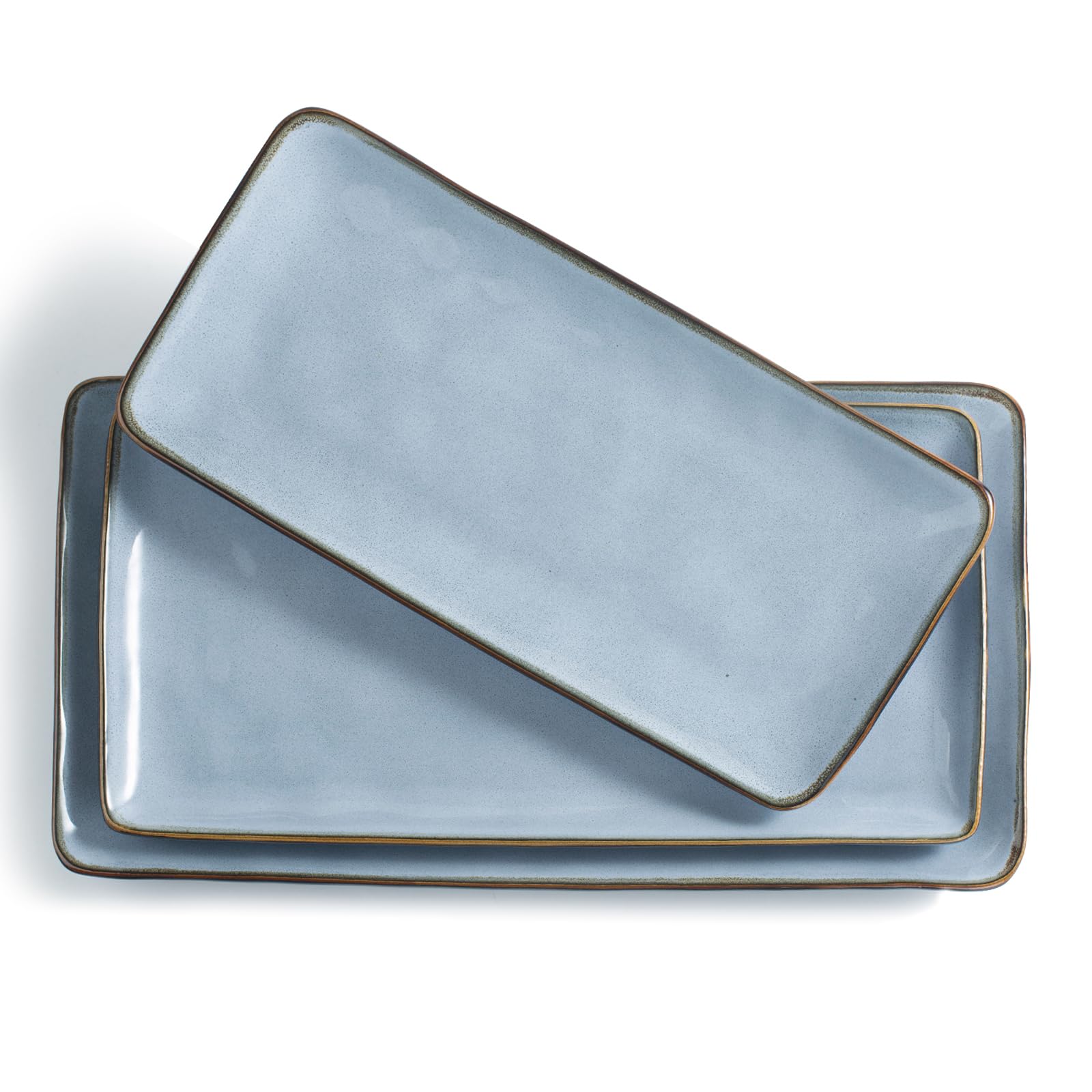 famiware Serving Platter, Rectangular 15.67/14.1/12.6inch Serving Dishes for Entertaining, Microwave Dishwasher Safe, Stoneware Serving Trays for Party, Turkey, Cheese, Ocean Series, Vanilla White