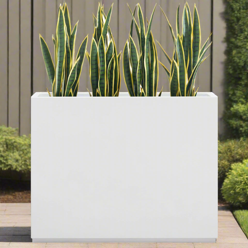 Metallic Heavy Outdoor Planter Box, Span Planter, Long and Tall Divider, 30Lx10Wx24H, Black with Gold Rim, 30.8 Pounds