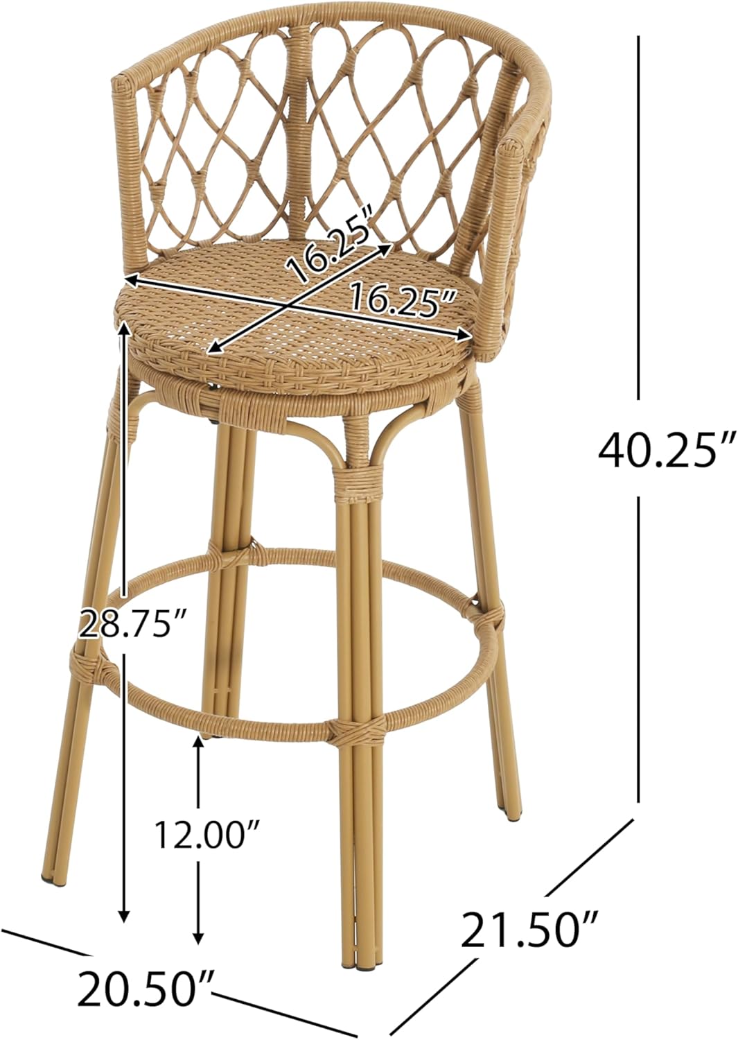 Christopher Knight Home Harrison 28.75"H Outdoor Barstools Set of 4, Rattan Bar Chair, Barrel Backrest Counter Stool, Country Style Bistro Stool, Patio Barstools for Gardern Orchard Yard, Light Brown