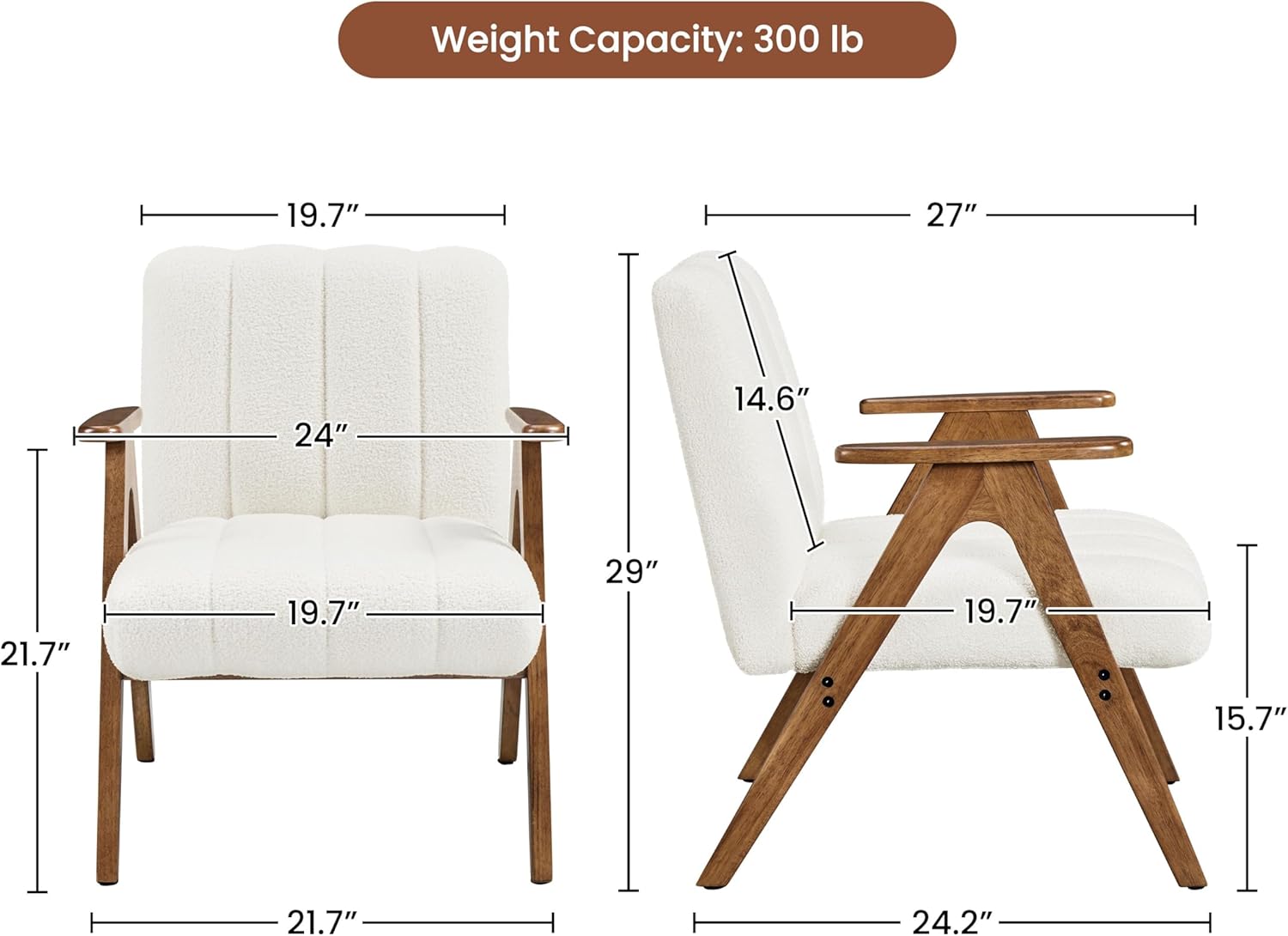 Yaheetech Boucle Fabric Mid Century Accent Chair Set of 2, Modern Upholstered Living Room Chairs with Solid Wood Legs, Reading Armchair for Small Spaces Bedroom