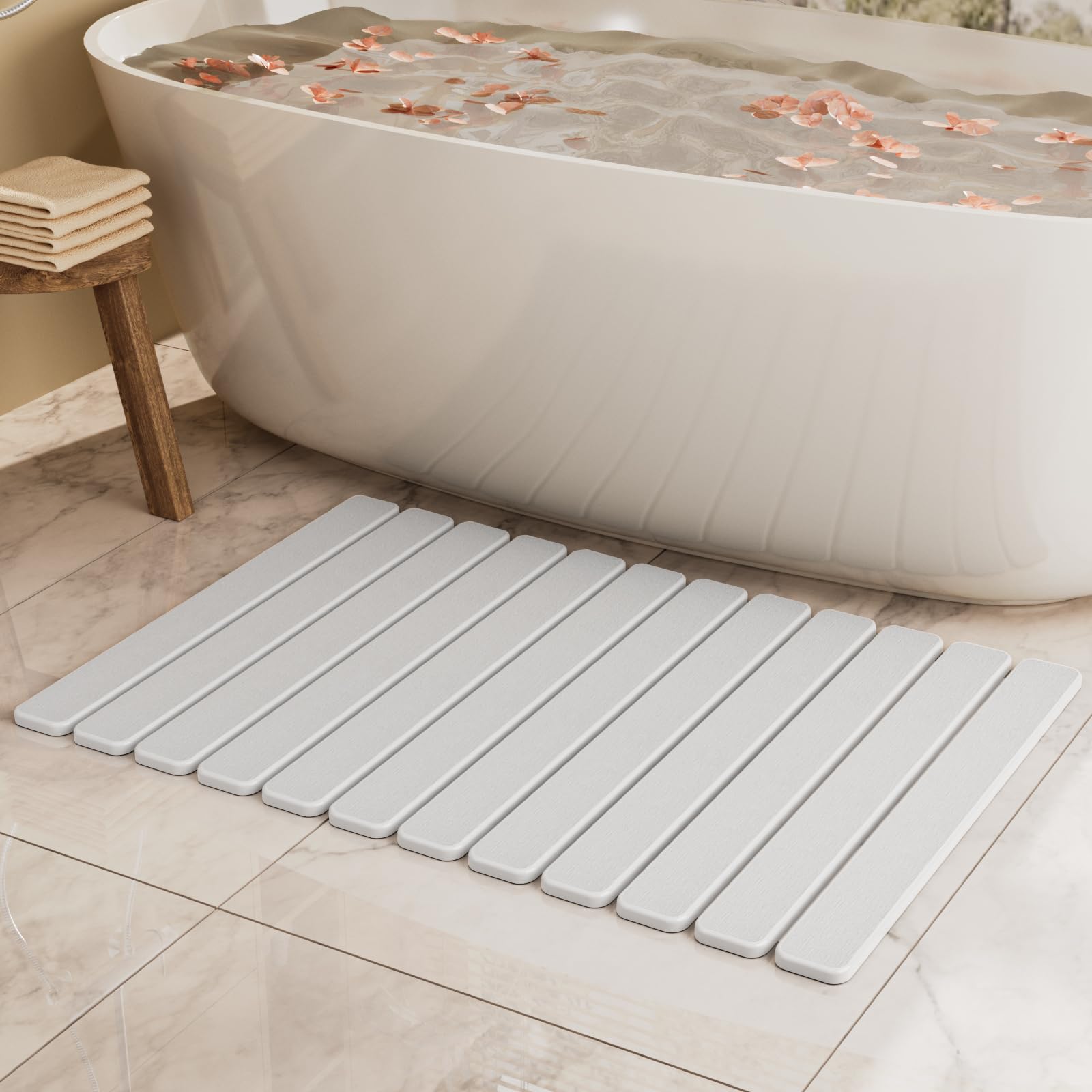 Foldable Stone Bath Mat, Quick Dry Stone Drying Mats for Bathroom, Super Absorbent Bath Mat, Non Slip, Large Diatomaceous Earth Dish Drying Mats for Kitchen Counter 23.5 x 15.4in, Off-White