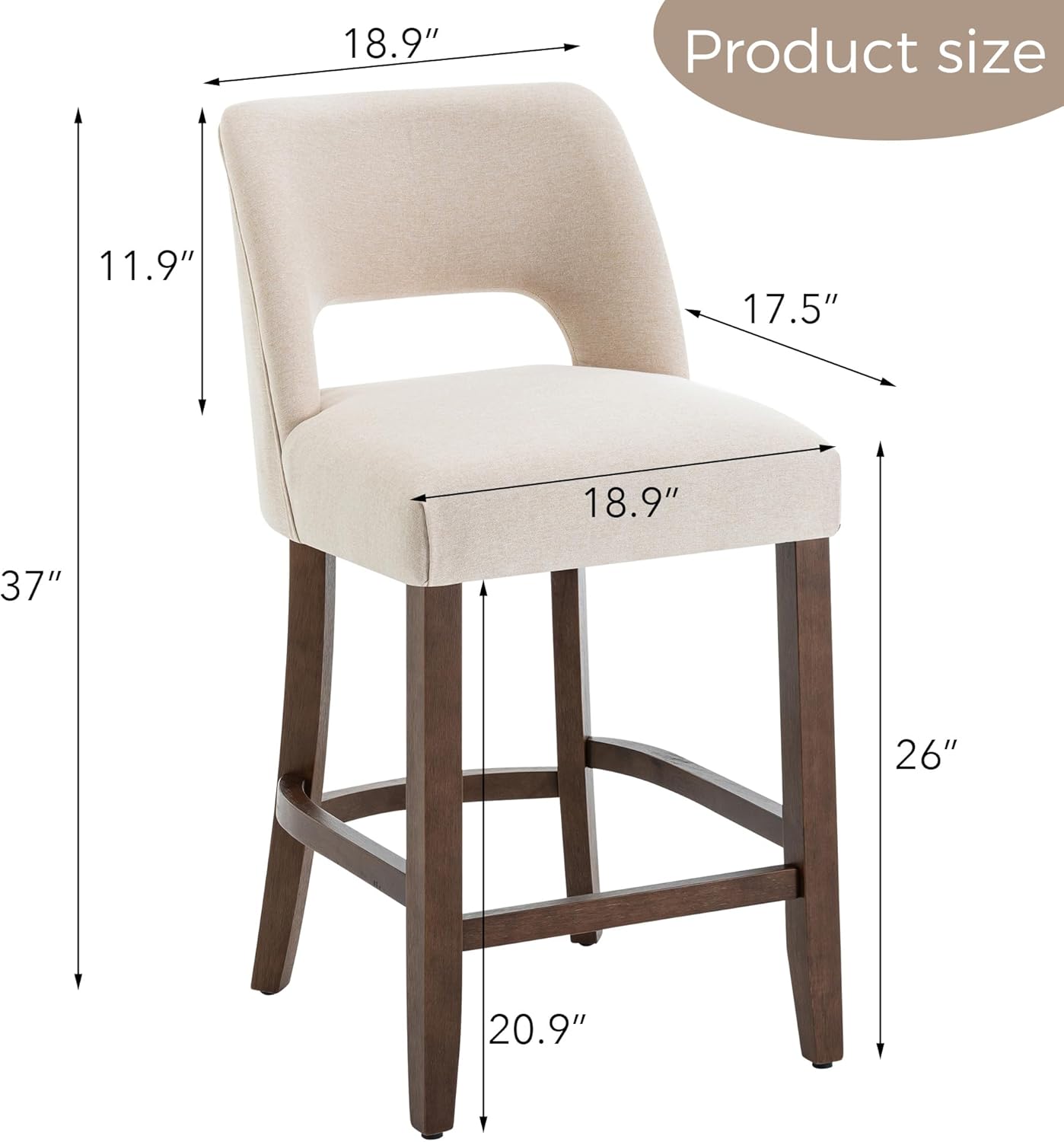 VKNOW Bar Stools Set of 4,Upholstered Counter Height Bar Stools,Modern Counter Stools with Wood Legs for Kitchen Island Dining Room Bar,Beige