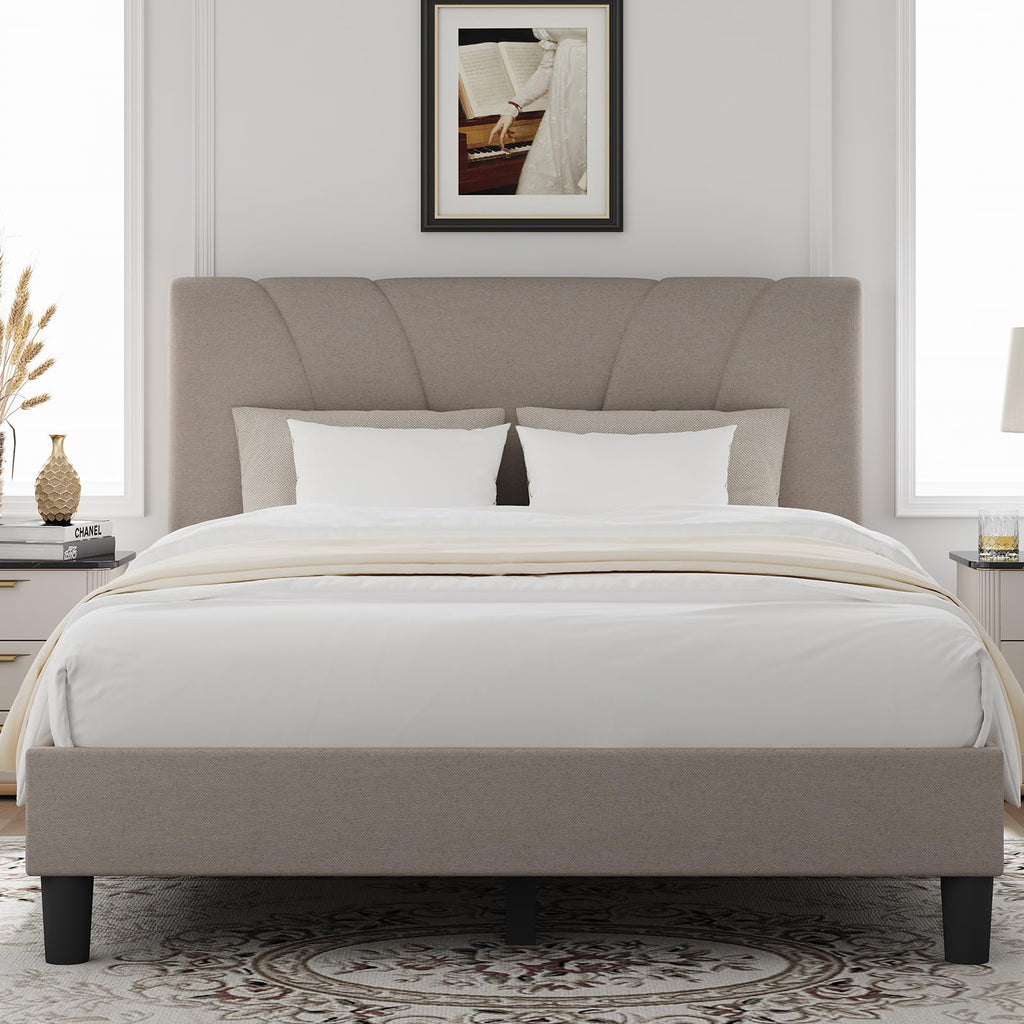 Novilla King Bed Frame and Headboard, Linen Upholstered King Size Bed Frame with Wood Slats Support, No Box Spring Needed, Heavy Duty Feet, Easy Assembly, Grey