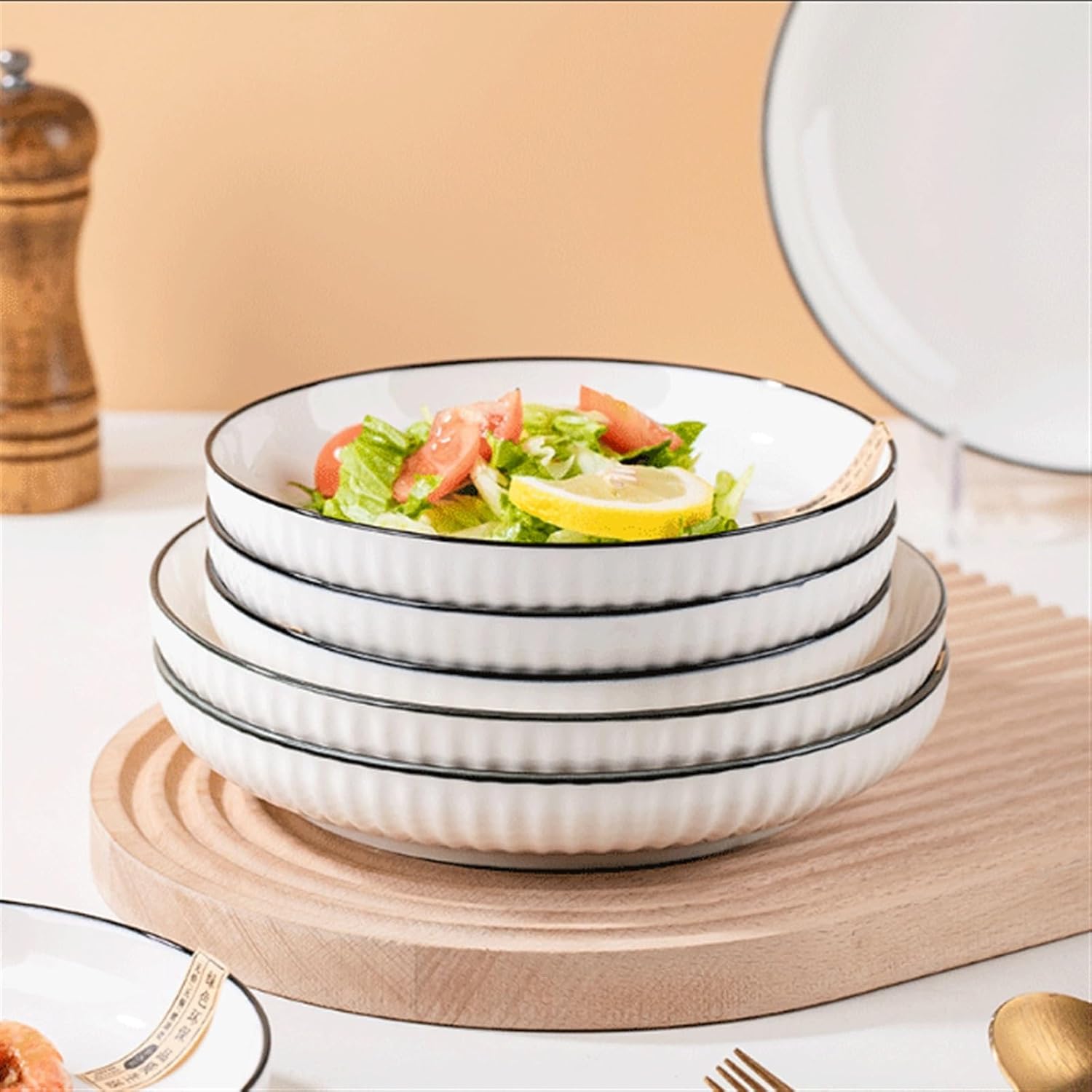 Condiment Plates Porcelain Appetizer Bowls, Set of 4, Snack Bowls, 7 Inch White Ceramic Plates for Side Dishes, Snacks, Pasta, Kitchen, Soup, Ceramic Serving Bowls, Sauce Plates ( Color : A)