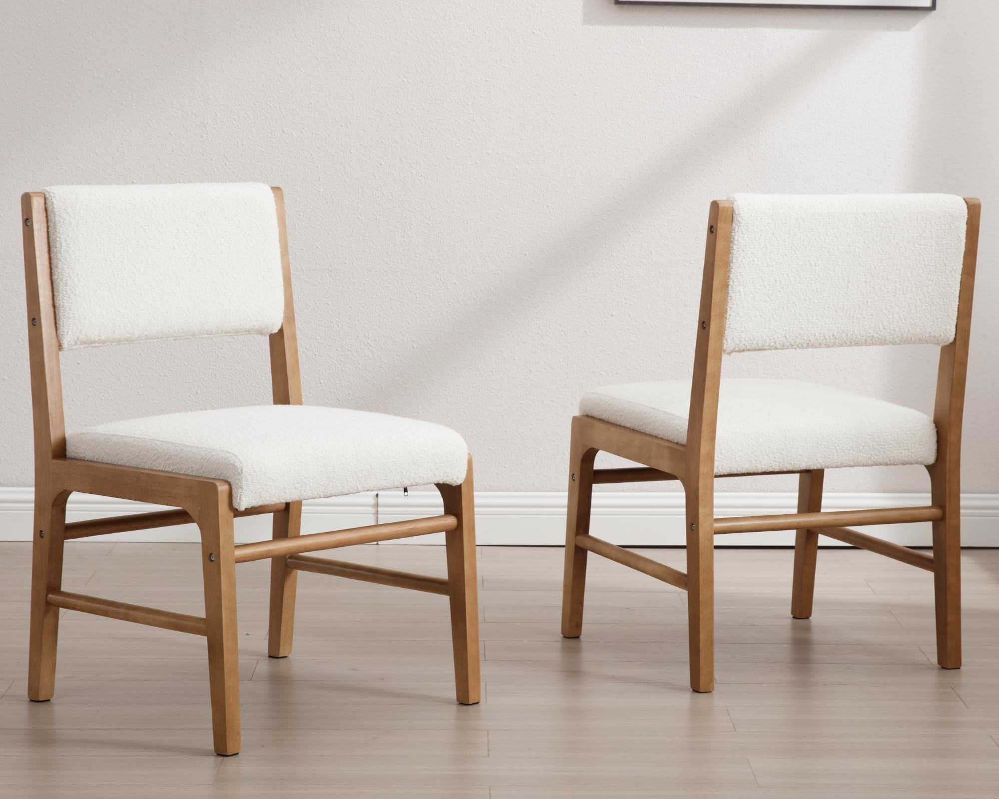VESCASA Dining Chairs with Rectangular Cushion Back, Mid-Century Modern Padded Upholstered Dining Chairs with Black Wood Legs for Dining Room, Kitchen, Set of 4, Beige Linen