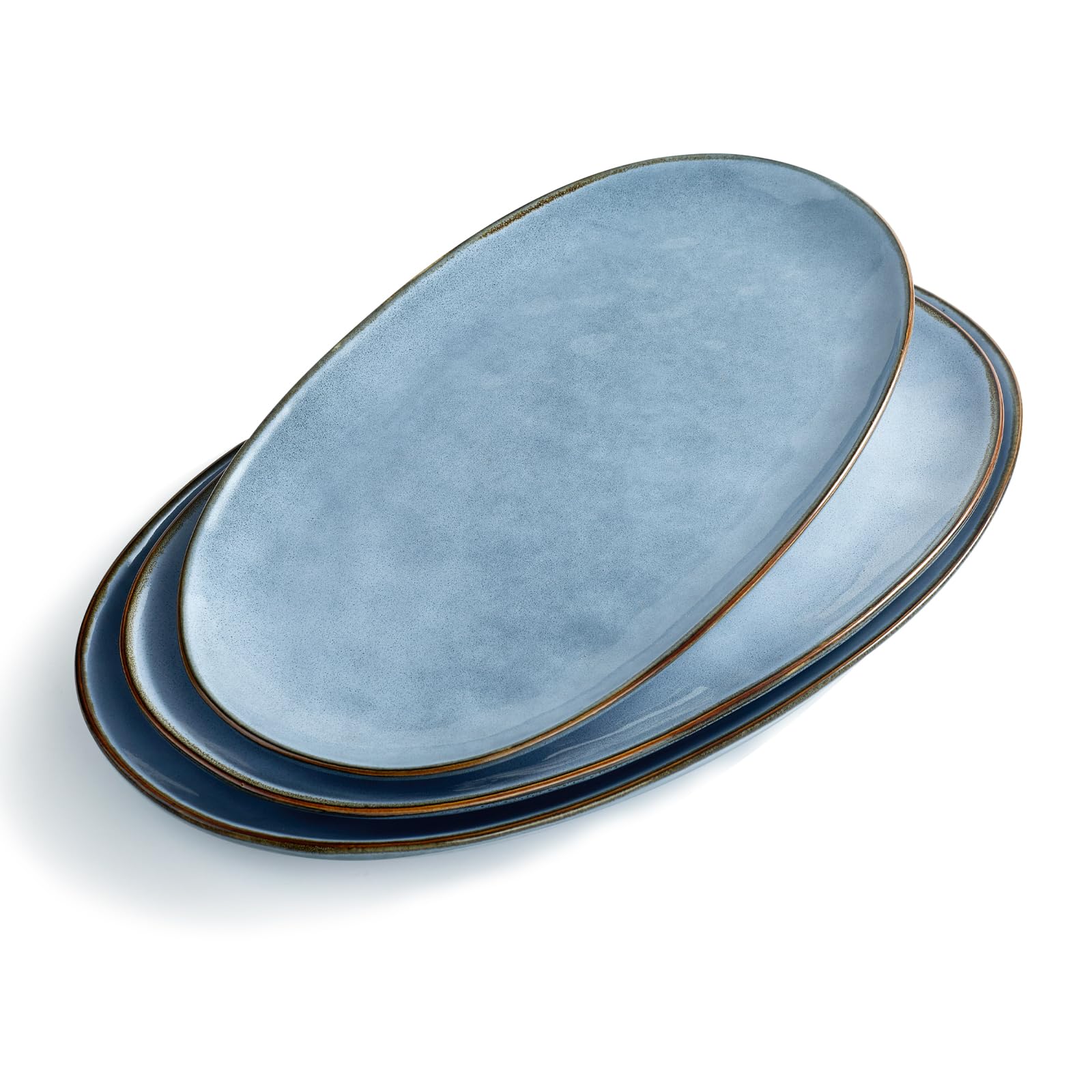 famiware Serving Platter, Oval 15.59/14.3/12.9inch Serving Dishes for Entertaining, Serving Bowls, Microwave Safe, Stoneware Serving Trays for Party, Food, Turkey, Cheese, Ocean Series, Vanilla White