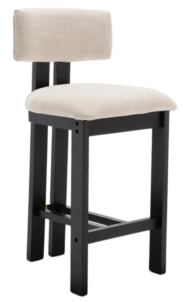 26" Farmhouse Bar Stools Set of 4, Modern Armless Counter Height Kitchen Stools, Linen Upholstered Bar Chairs with Natural Wooden Legs, French Country Stools for Kitchen Island, Beige