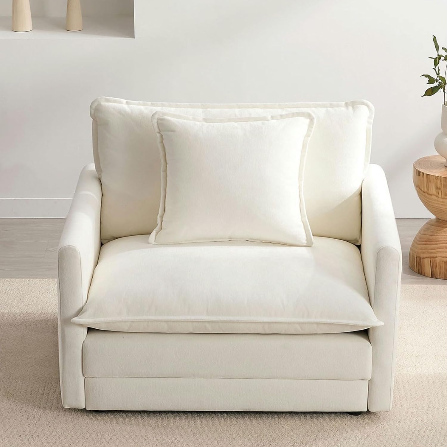 Chenille Oversized Accent Chair - 39”W Big Comfy Reading Chair, Modular Cloud Chair, Cozy Armchair for Living Room, Bedroom, Kids Room, Family Room, Reading Nook, Cream White