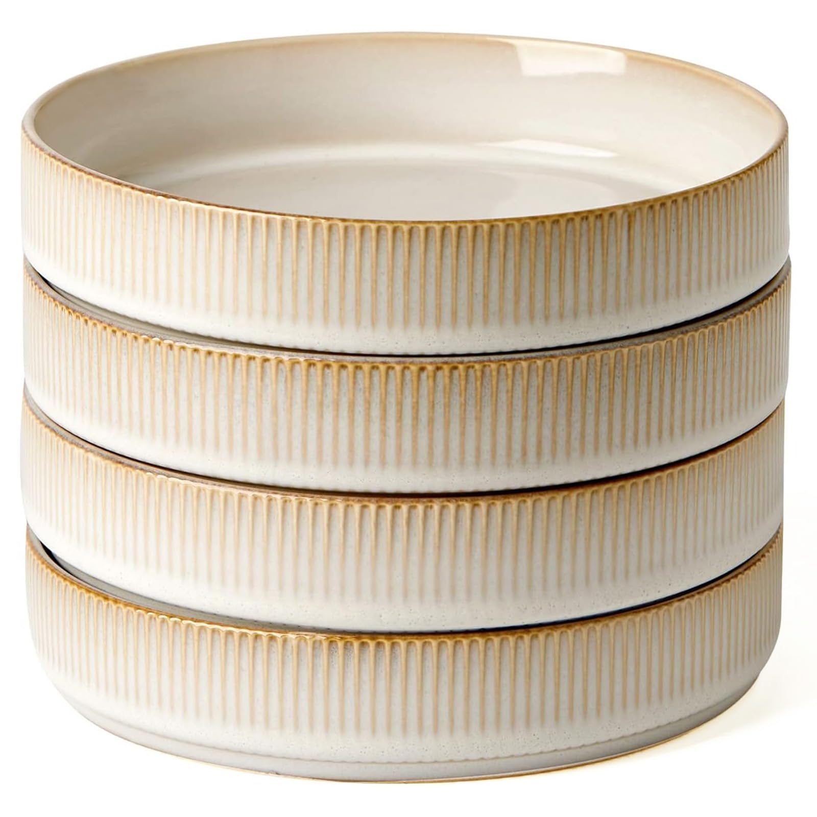 famiware Star 7.5" Pasta Bowls Set, Salad Bowl Set of 6, Double Reactive Glaze, Stackable, Perfect for Your Friend for Housewarming, Thanksgiving, Christmas, Matte White (Full Glaze)