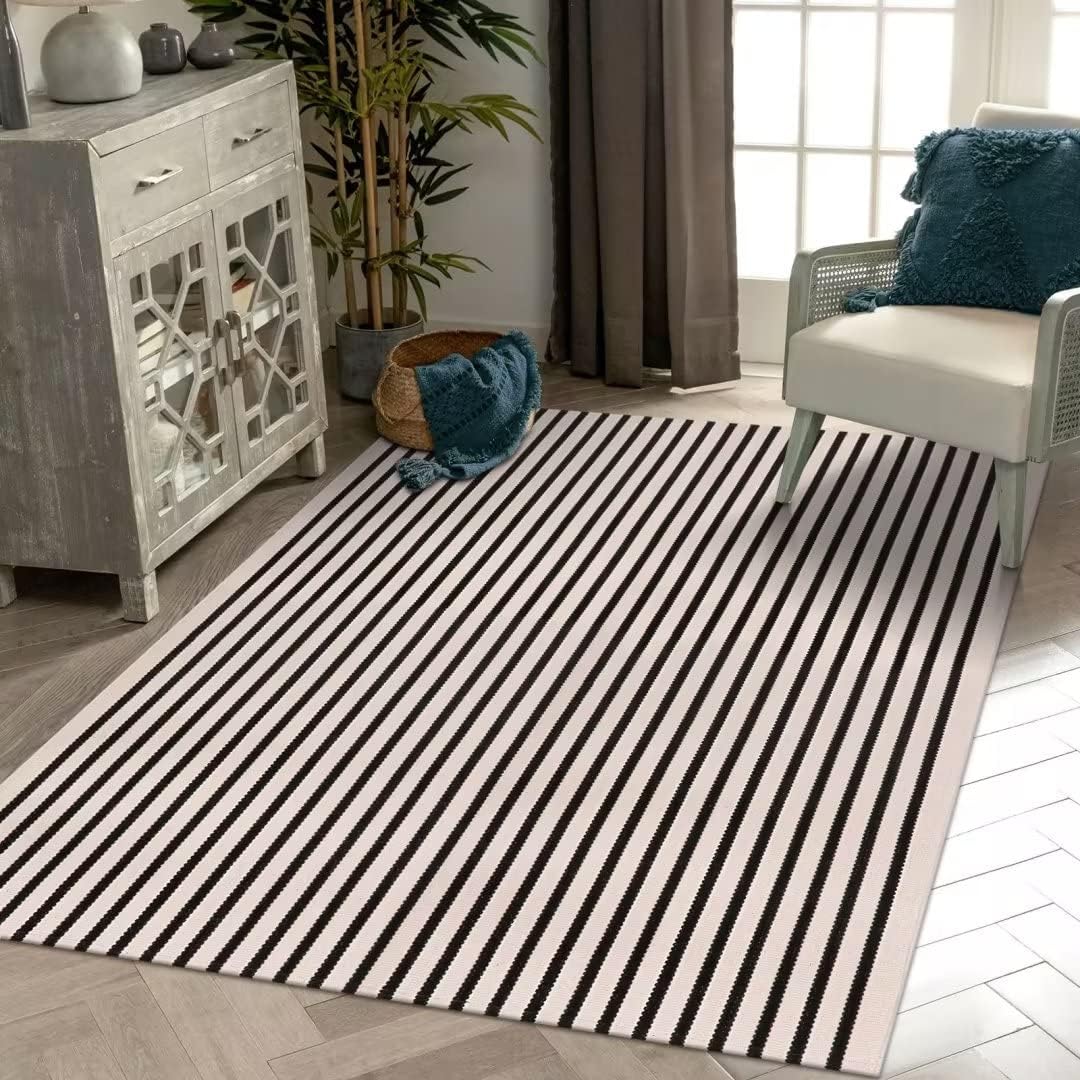 LEEVAN Outdoor Door Mat 2'x3' Washable Welcome Mat Woven Black and White Entryway Rug Farmhouse Front Porch Decor Outside Entrance Striped Outdoor Floor Mats
