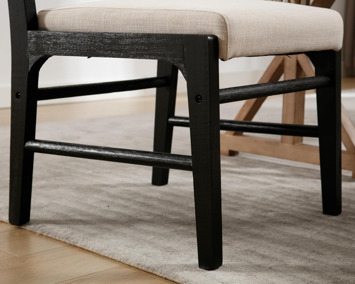 VESCASA Dining Chairs with Rectangular Cushion Back, Mid-Century Modern Padded Upholstered Dining Chairs with Black Wood Legs for Dining Room, Kitchen, Set of 4, Beige Linen
